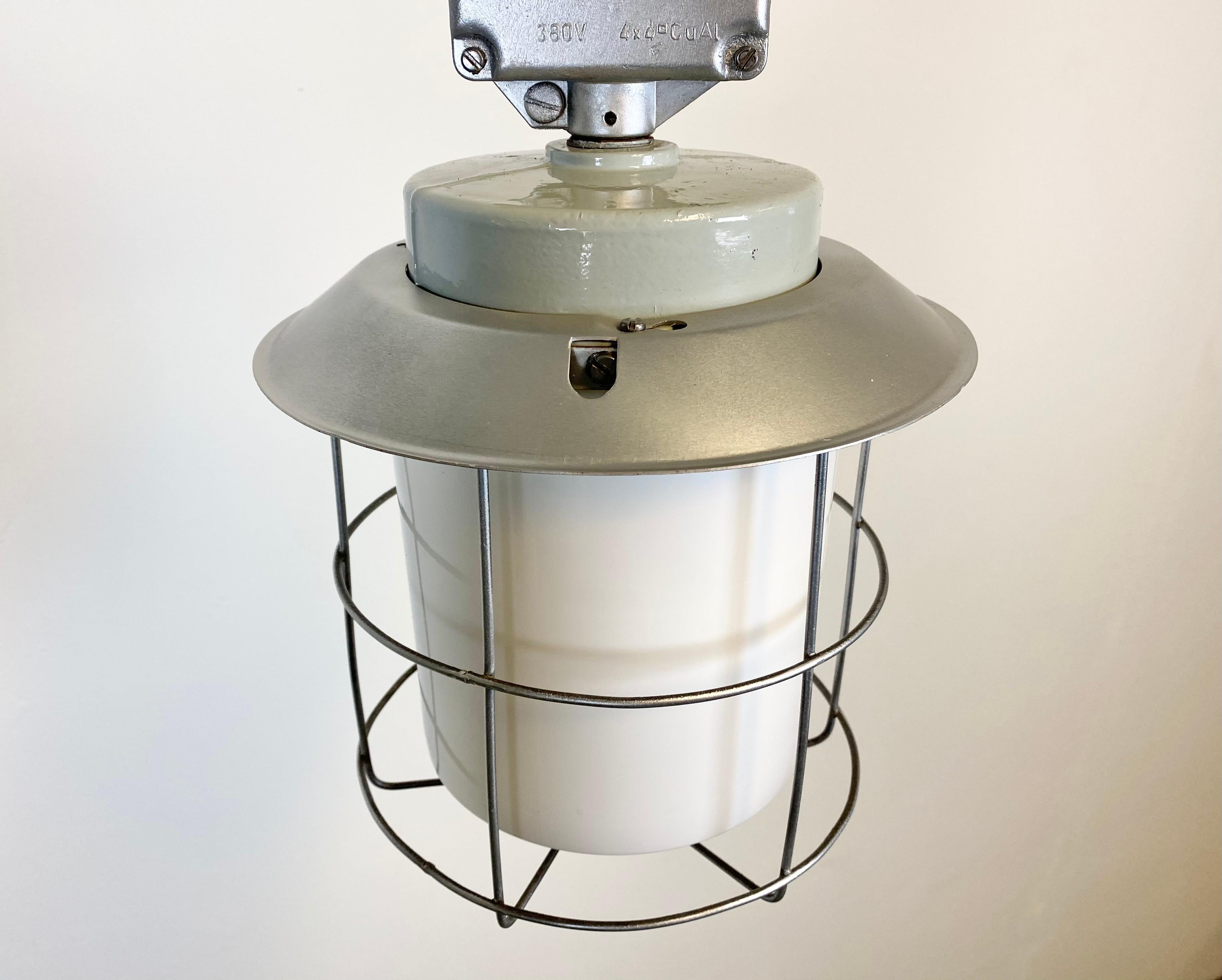 Cast Vintage Industrial Aluminium Lamp with Milk Glass, 1970s For Sale