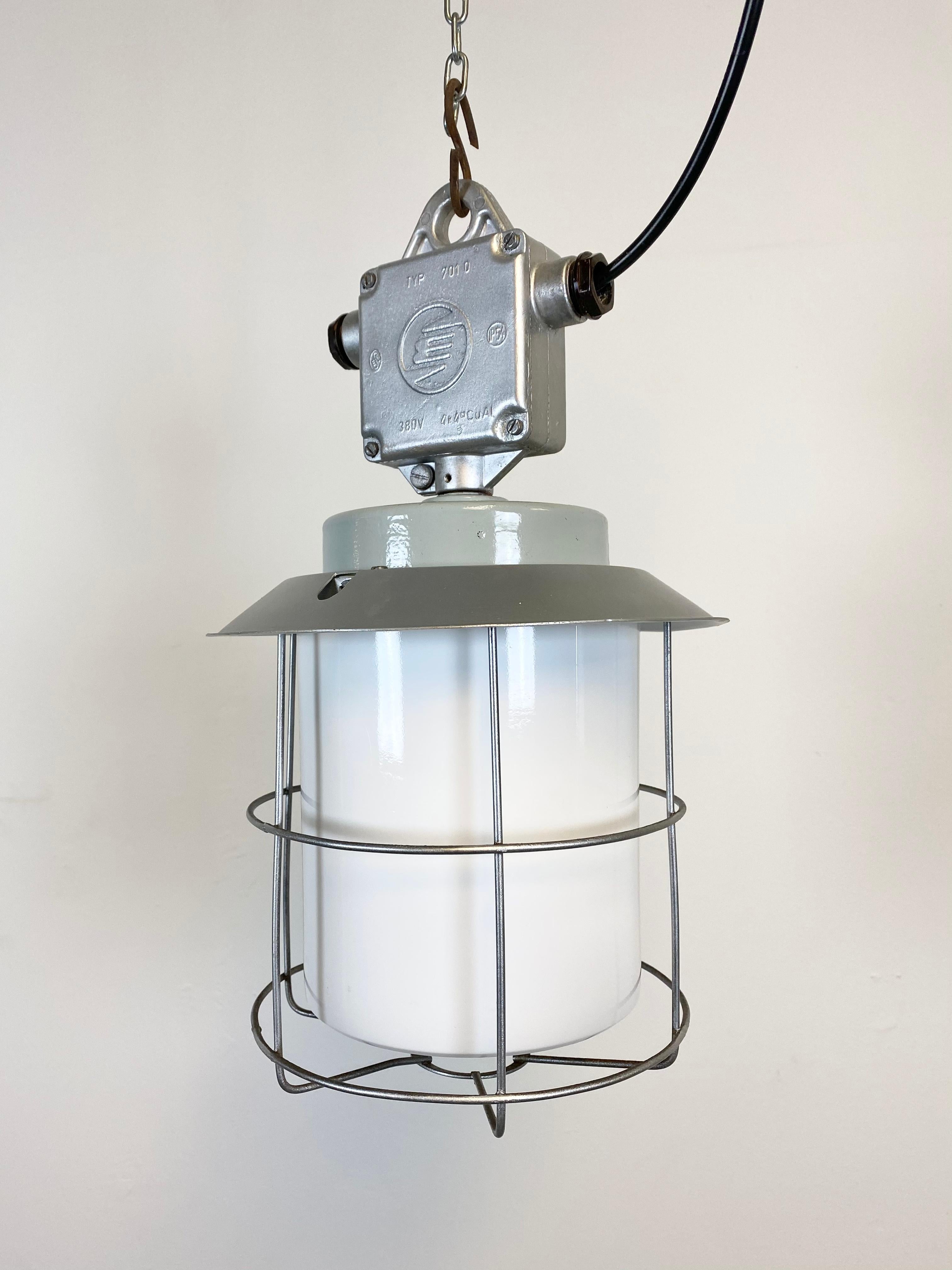 Vintage Industrial Aluminium Lamp with Milk Glass, 1970s In Good Condition For Sale In Kojetice, CZ