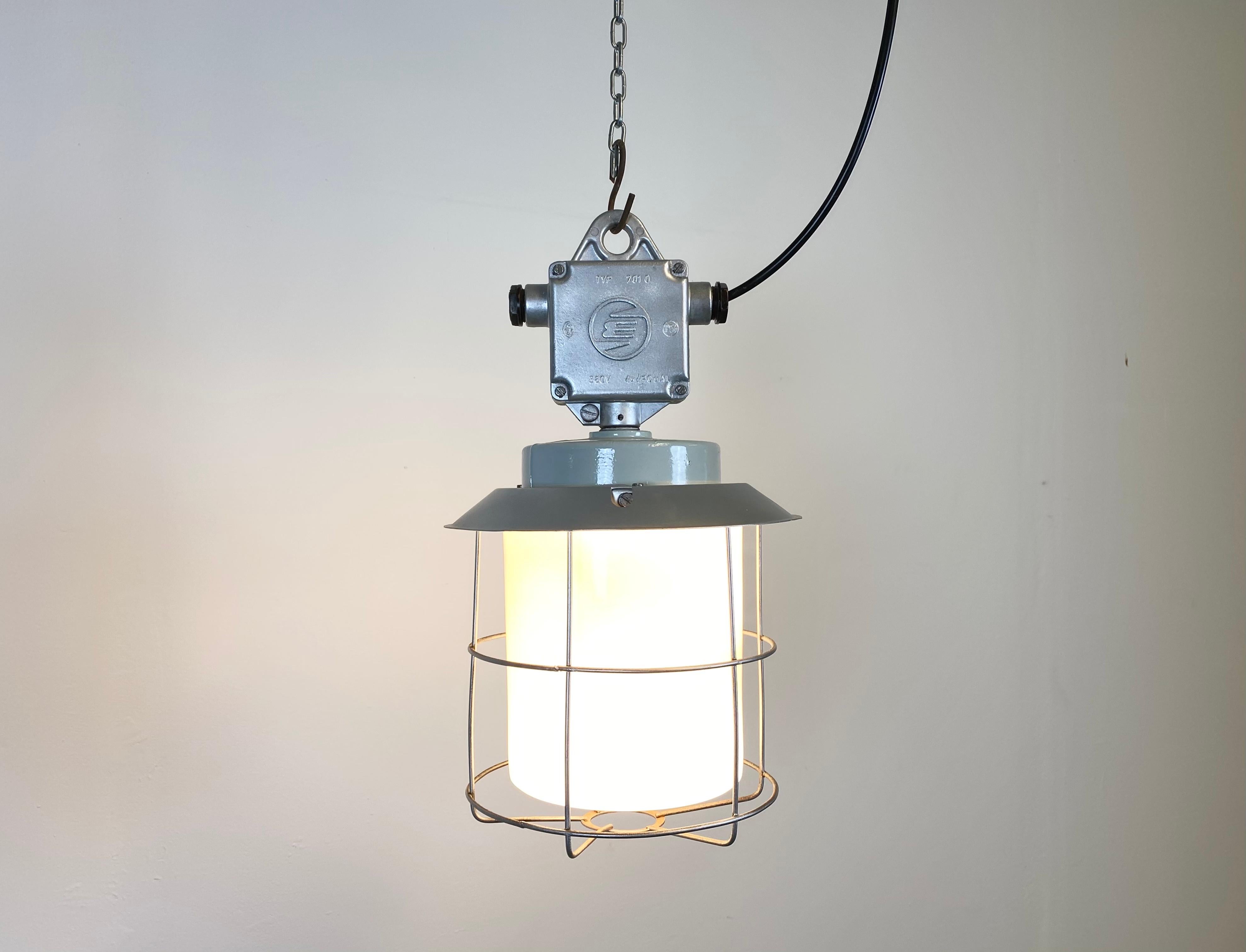 Late 20th Century Vintage Industrial Aluminium Lamp with Milk Glass, 1970s For Sale