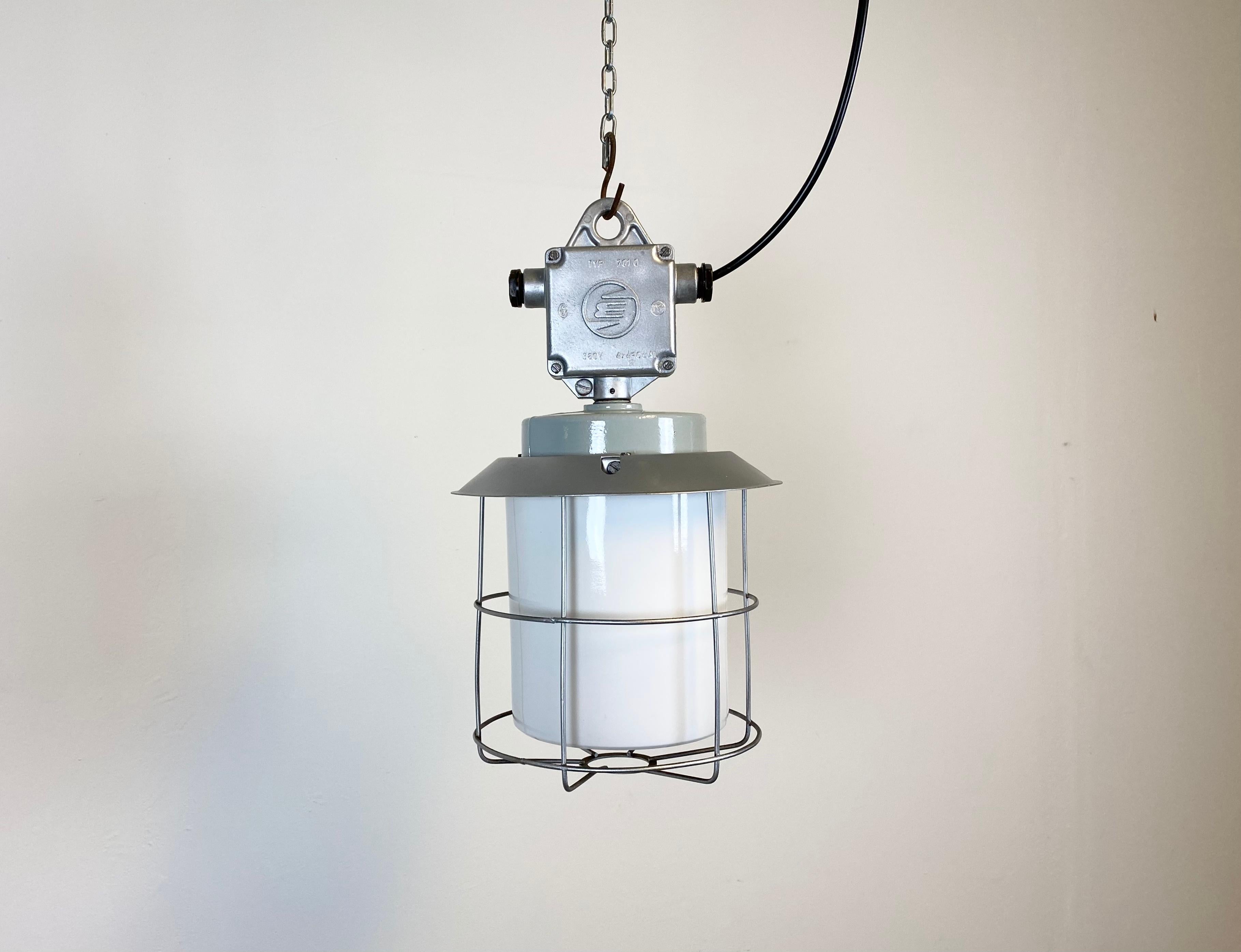 Vintage Industrial Aluminium Lamp with Milk Glass, 1970s For Sale 2