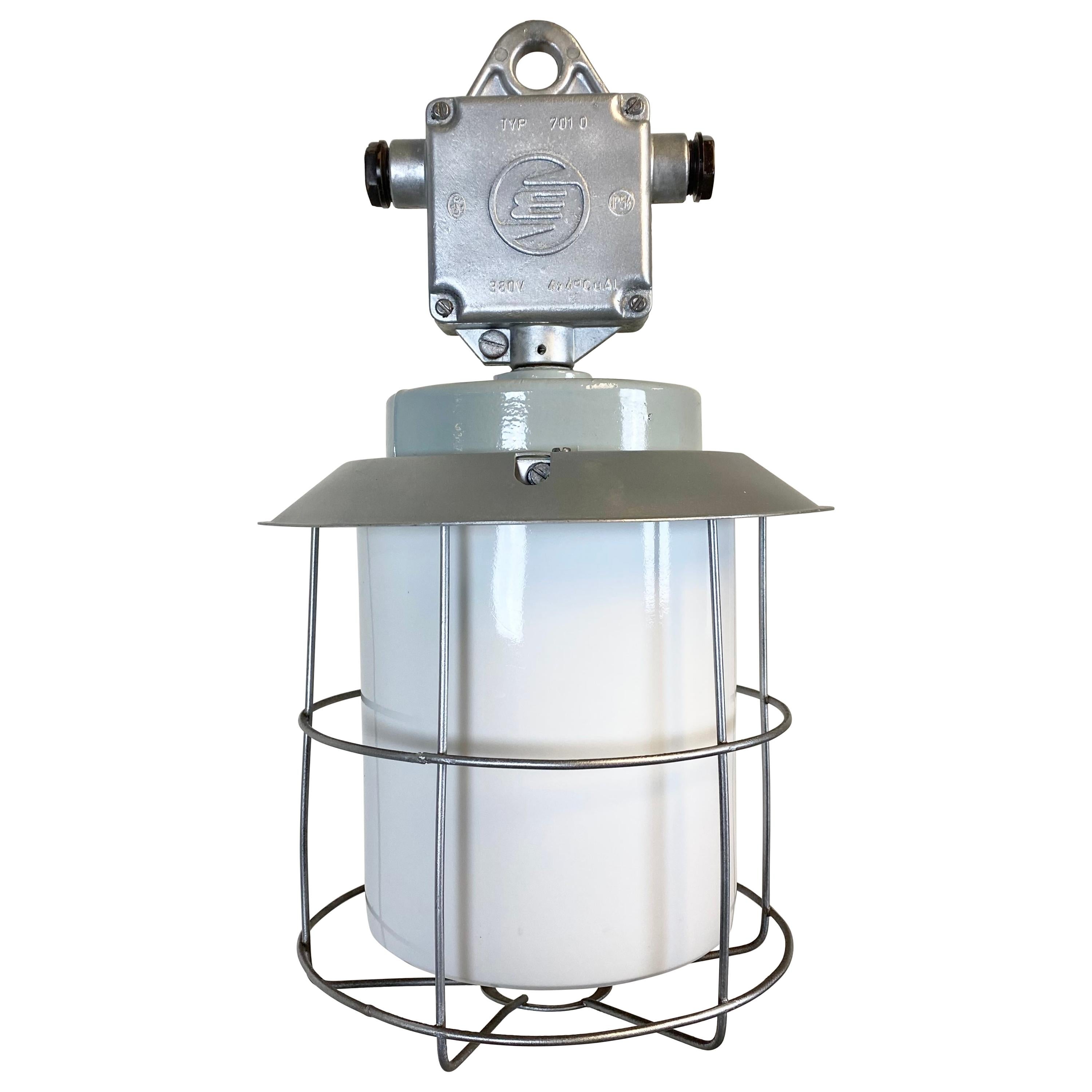 Vintage Industrial Aluminium Lamp with Milk Glass, 1970s For Sale