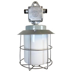 Vintage Industrial Aluminium Lamp with Milk Glass, 1970s