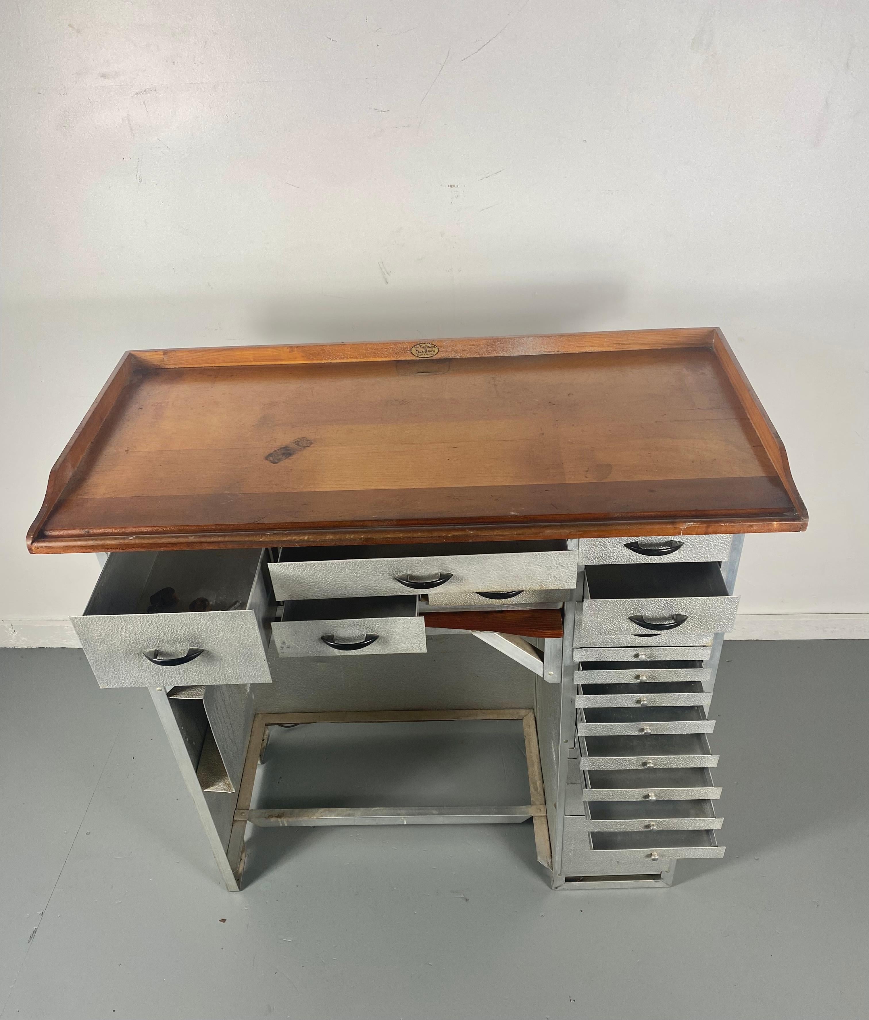 American  Vintage , Industrial, Aluminum Watchmaker's Desk, Manufactured by Alfab