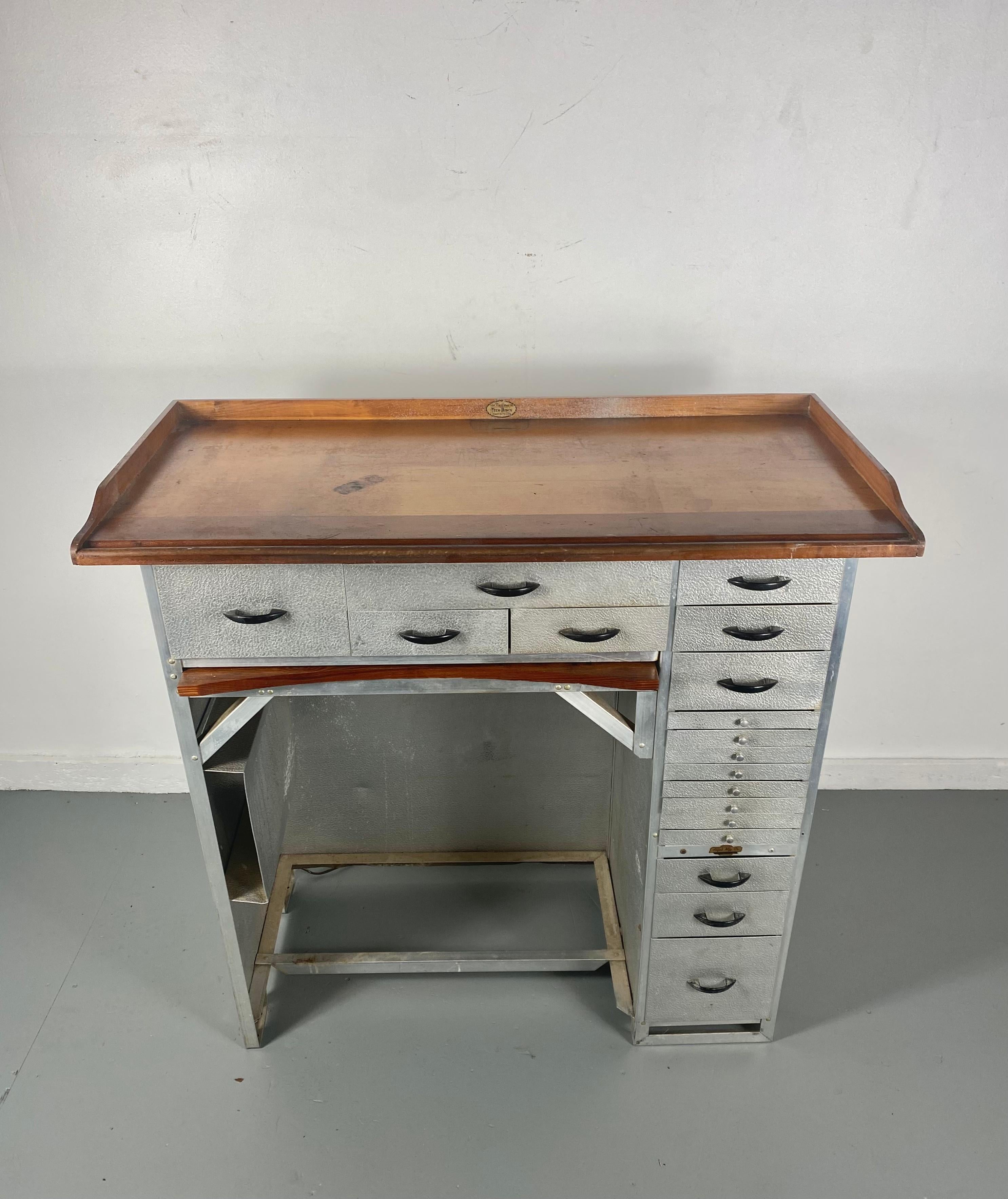  Vintage , Industrial, Aluminum Watchmaker's Desk, Manufactured by Alfab In Good Condition In Buffalo, NY