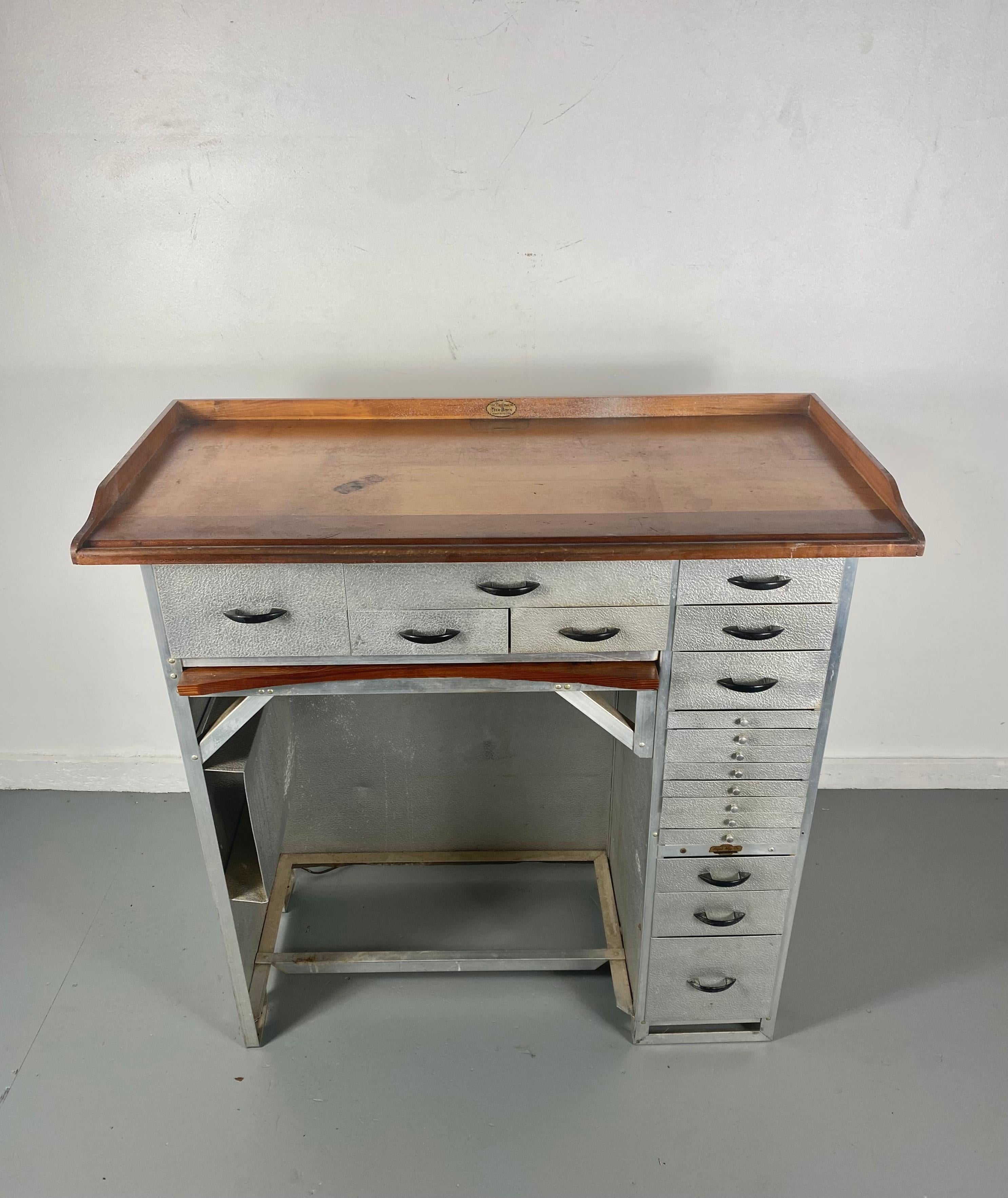 Vintage , Industrial, Aluminum Watchmaker's Desk, Manufactured by Alfab In Good Condition In Buffalo, NY