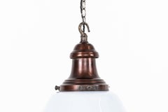 Vintage Industrial Antique Copper GEC Opaline Glass Ceiling Pendant Light c.1920
