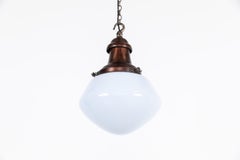Vintage Industrial Antique Copper GEC Opaline Glass Ceiling Pendant Light c.1930