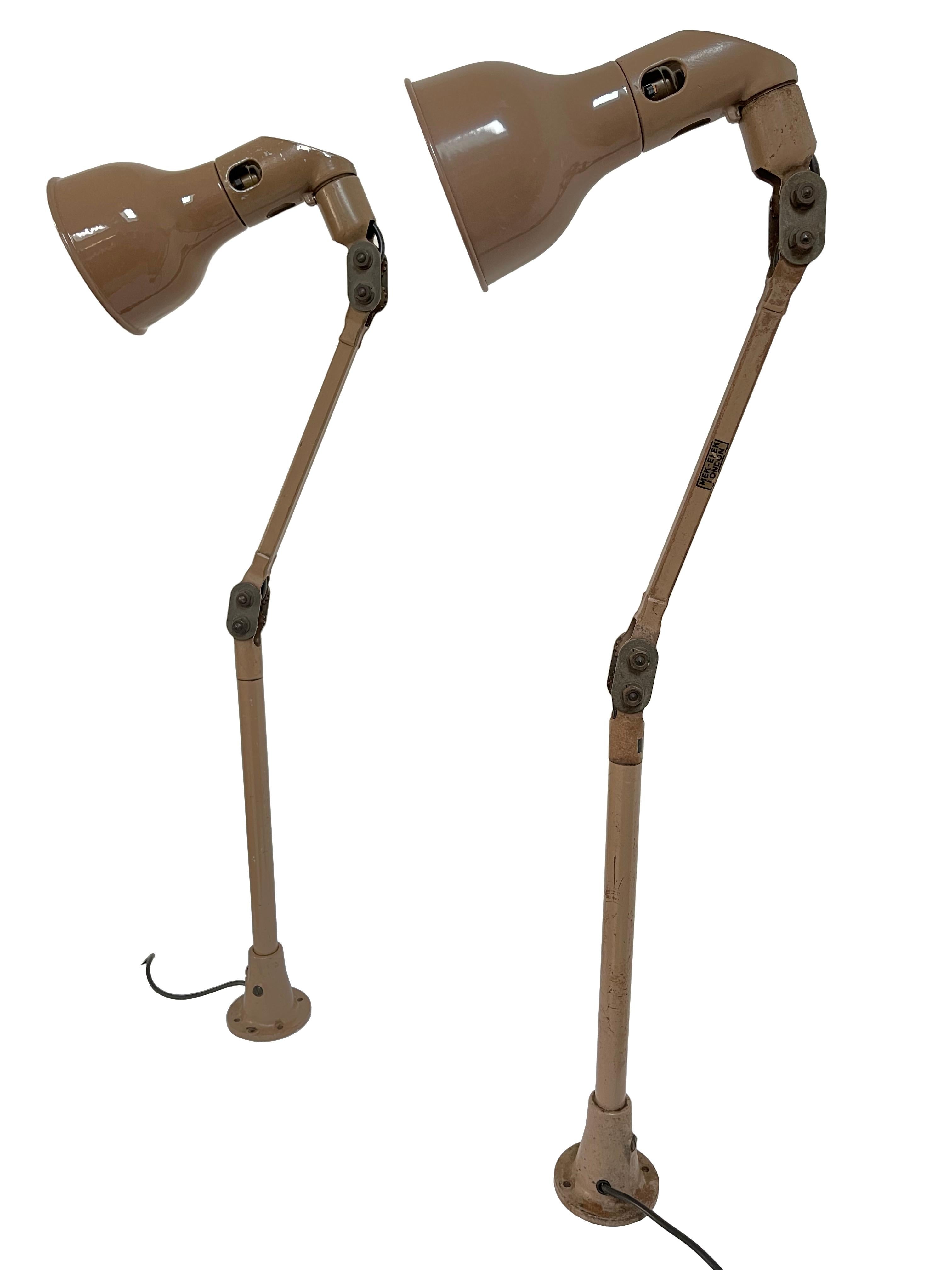 Vintage Industrial Antique Mek Elek Factory Wall Bedside Table Floor Light Lamp In Good Condition In Sale, GB