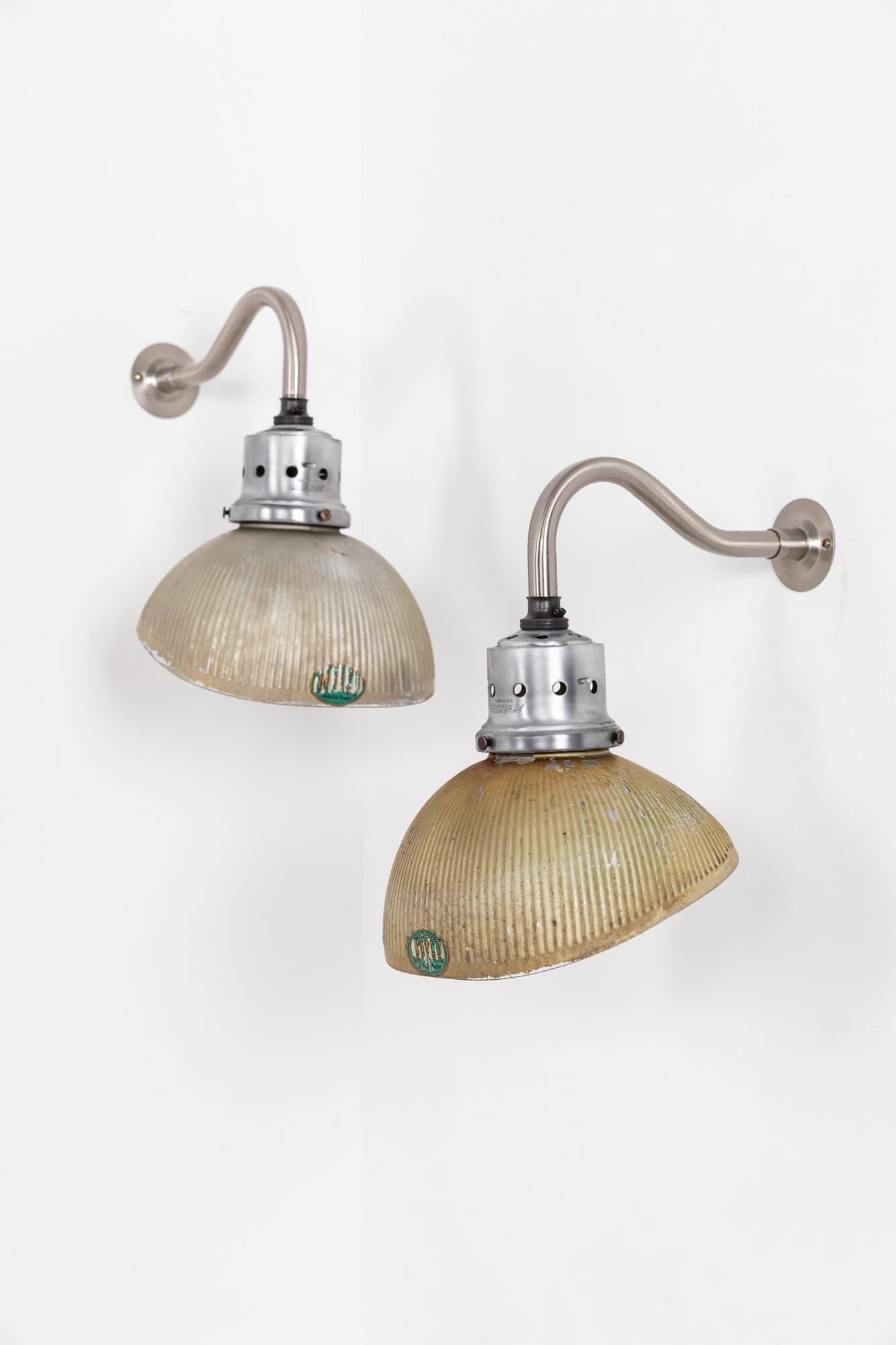 Art Deco Vintage Industrial Antique MORCO Mirrored Glass Wall Lights c.1940 For Sale