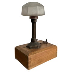 Vintage Industrial Antique Table Desk Task Wooden Satin Glass Night Lamp Light