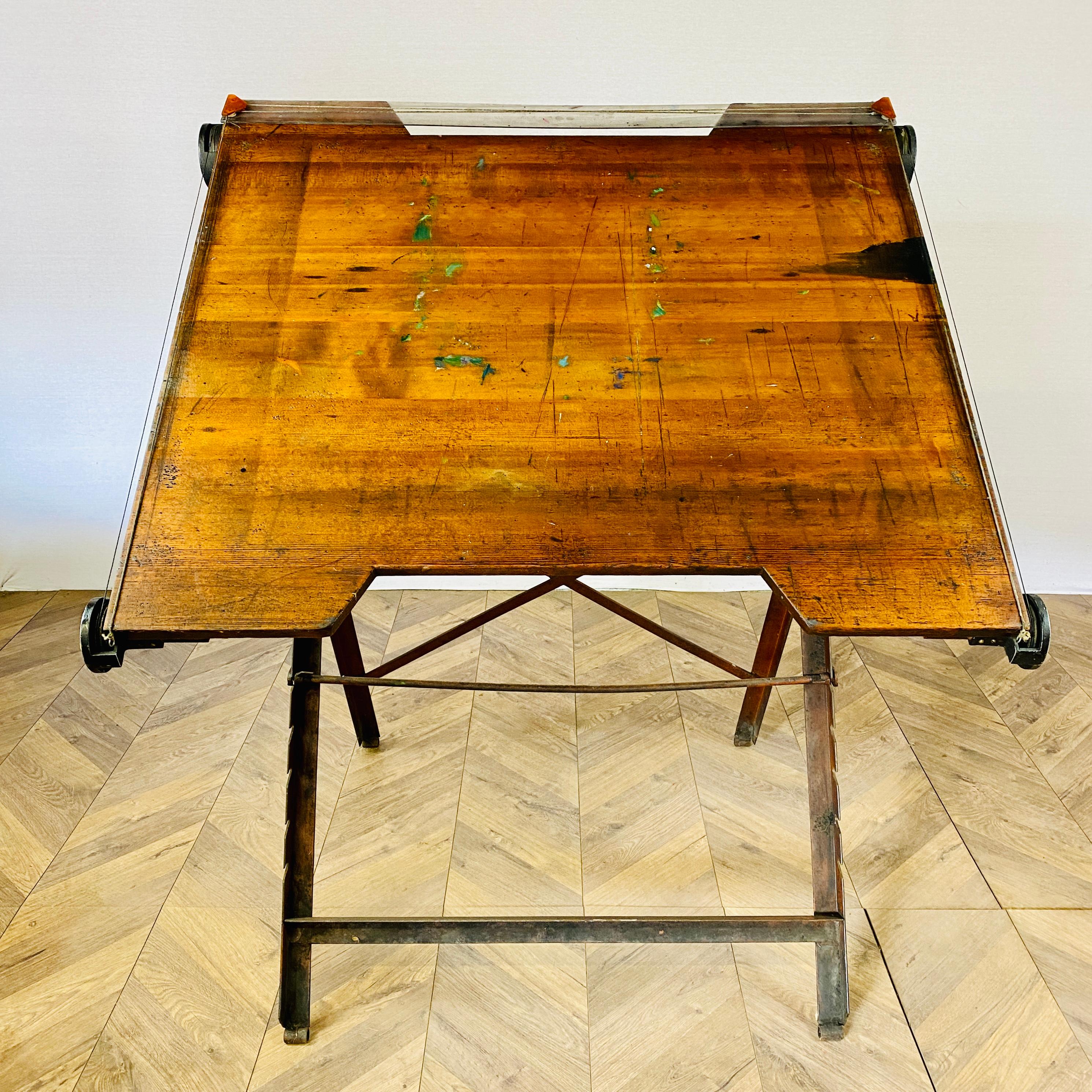 Vintage Industrial Architect or Draughtsman's Adjustable Drawing Table, 1950s 9