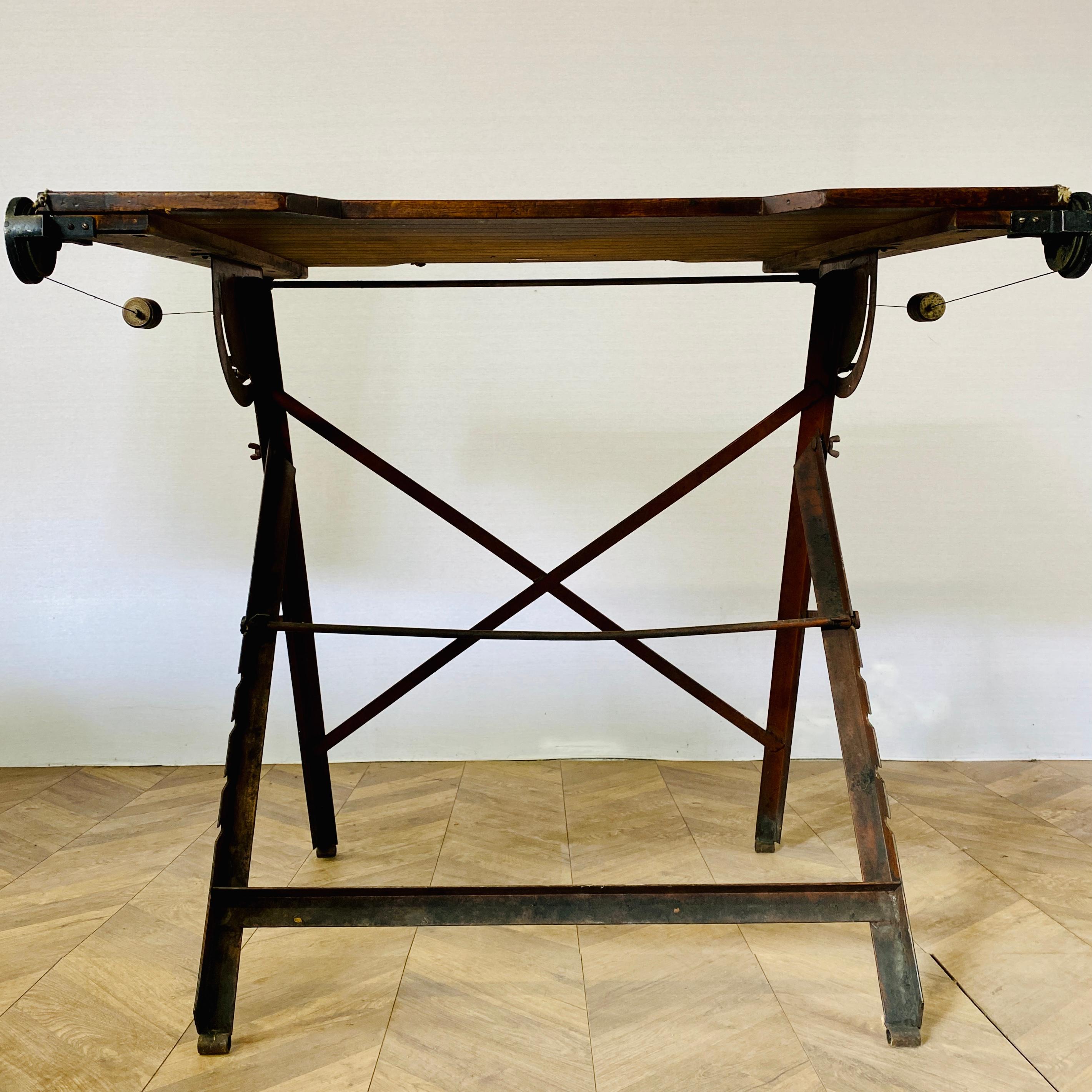 Mid-20th Century Vintage Industrial Architect or Draughtsman's Adjustable Drawing Table, 1950s