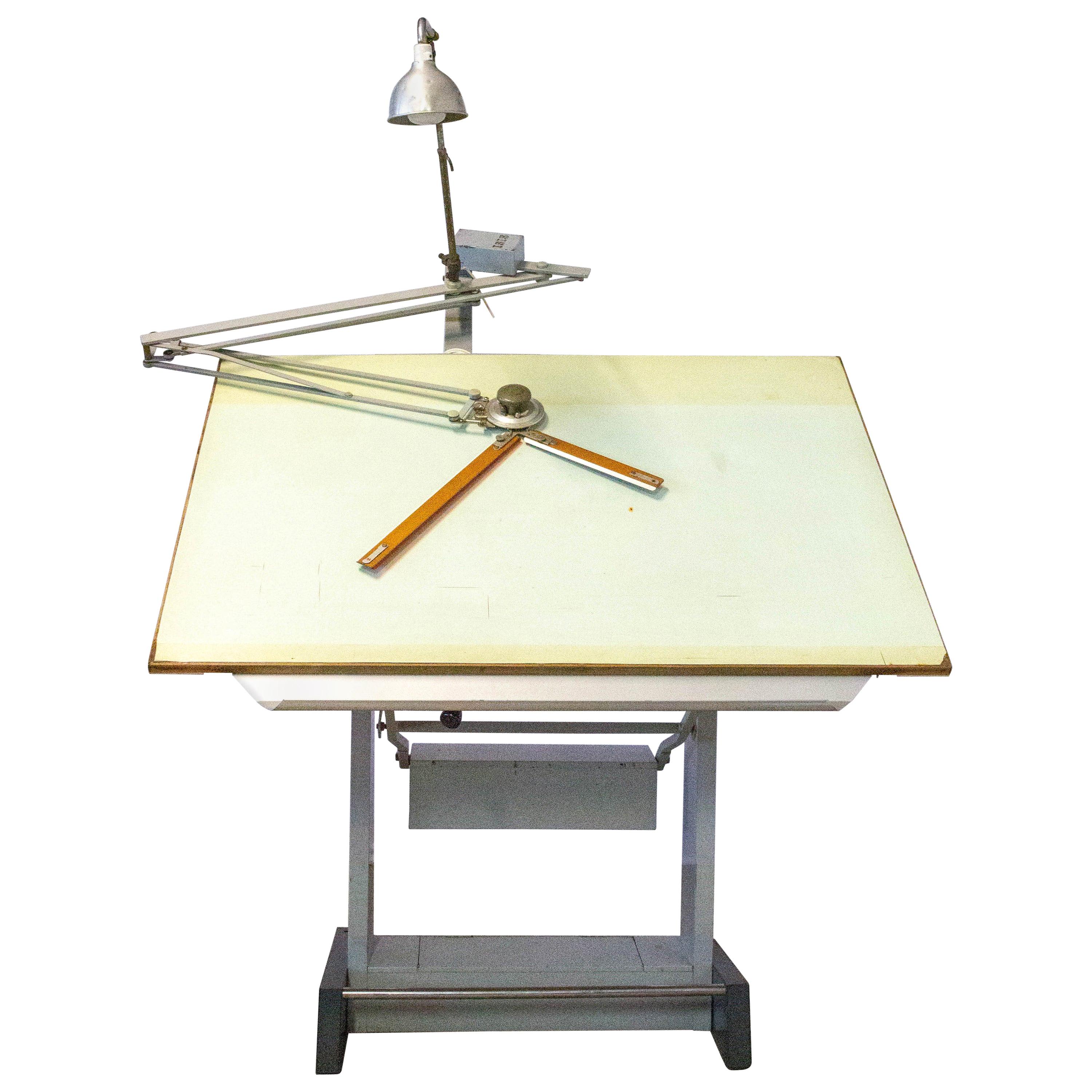 Vintage Industrial Architect's Drafting Table Sautereau c.1960 or Kitchen Island