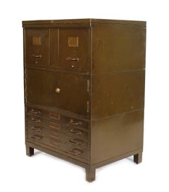 Vintage Industrial Army Green Art-Metal Combination Flat File and Filing Cabinet