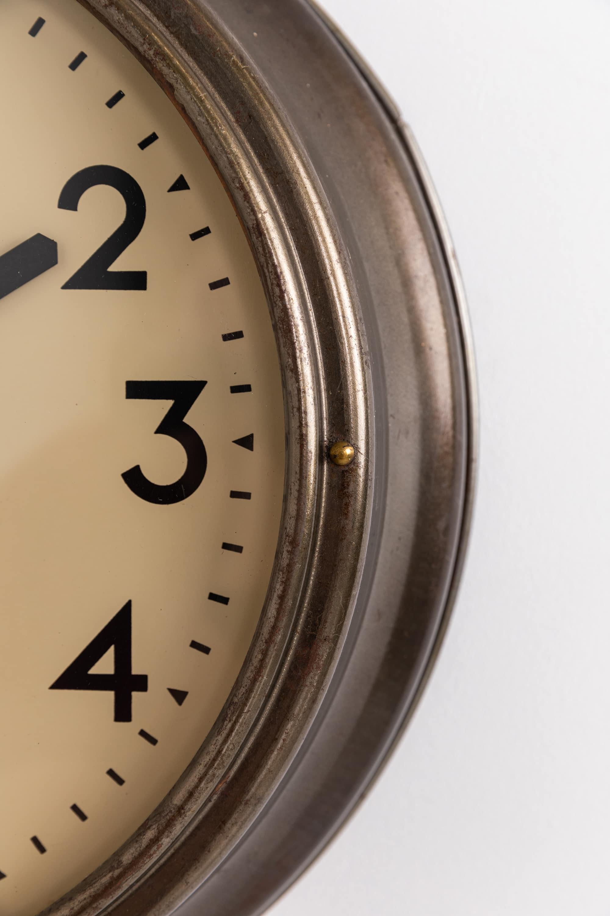 Vintage Industrial Art Deco Brass Smiths Electric Wall Clock, circa