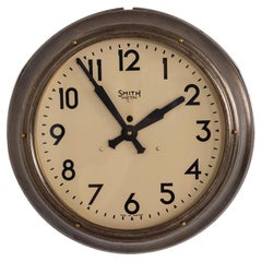 Vintage Industrial Art Deco Brass Smiths Electric Wall Clock, circa 1930