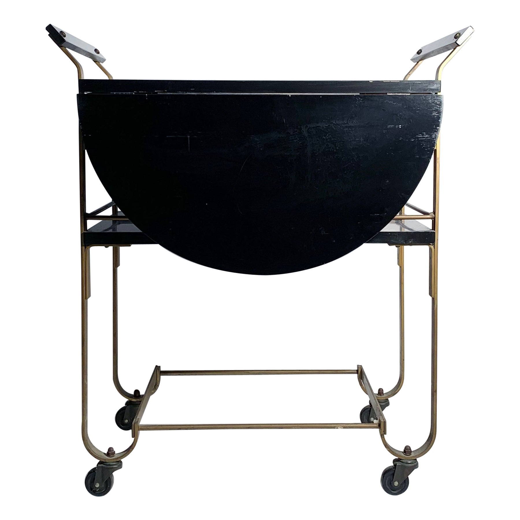 Vintage Industrial Art Deco Treitel Gratz Drop-Leaf Bar Cart