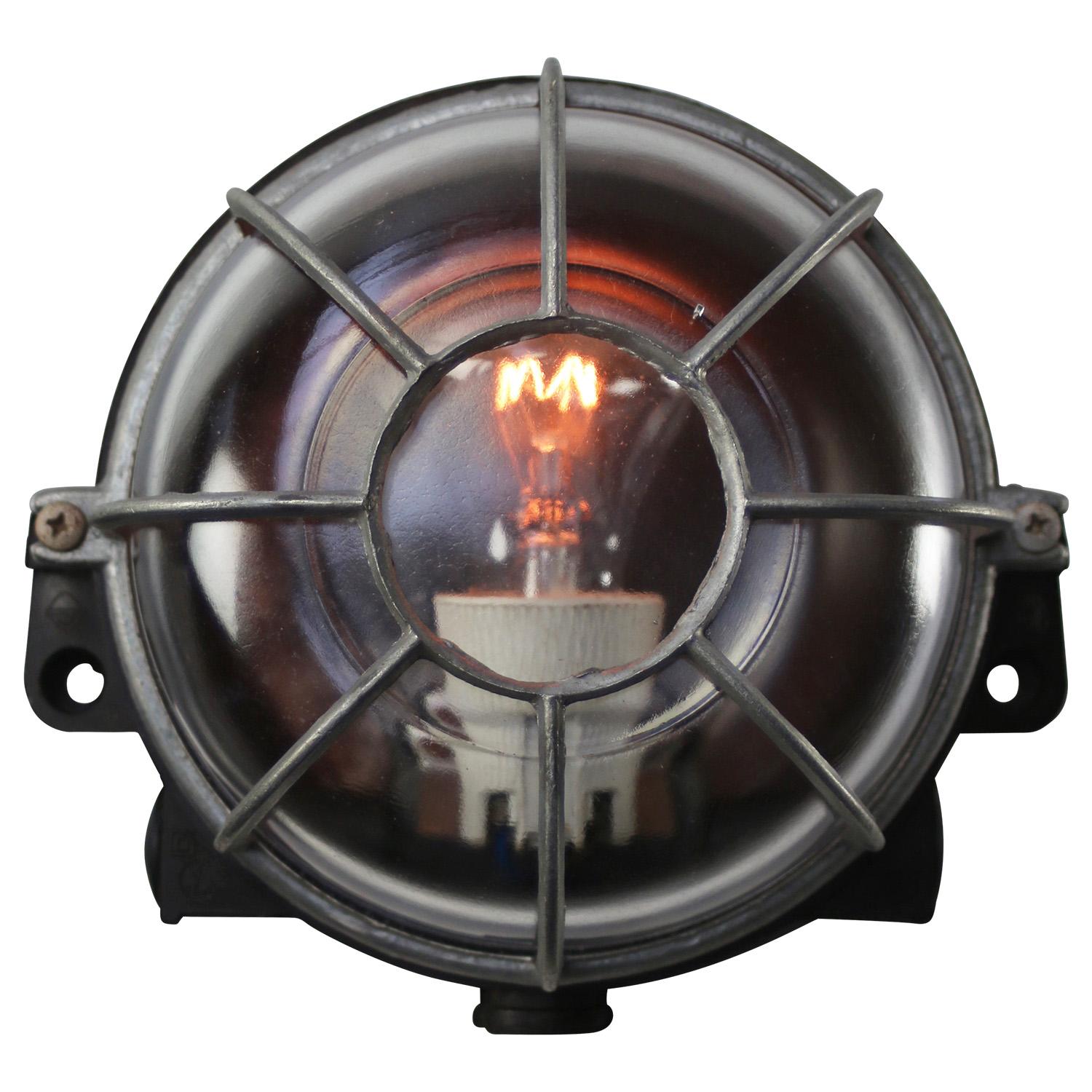 Cast Vintage Industrial Bakelite Clear Glass Scones Wall Lights For Sale