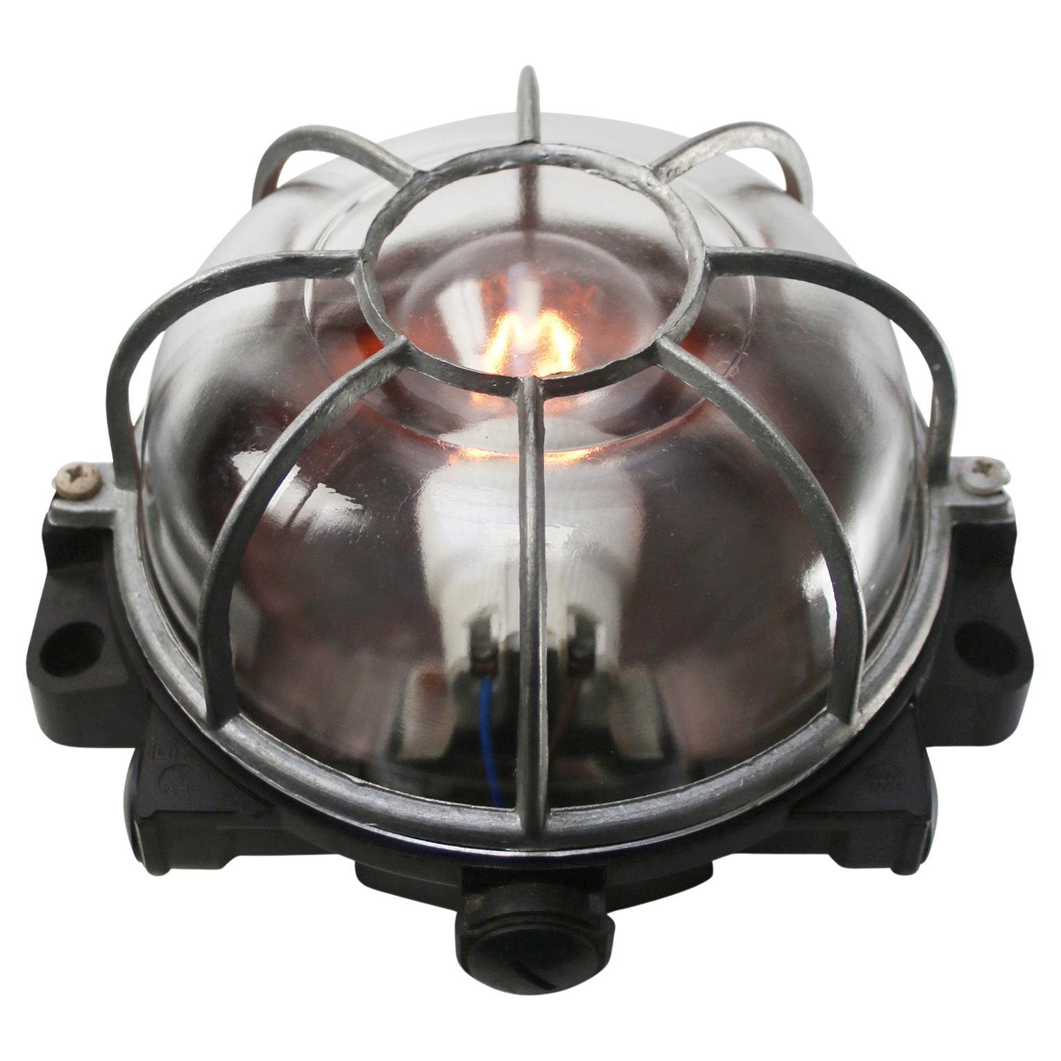 Lampade da parete industriali vintage in bachelite con vetro trasparente