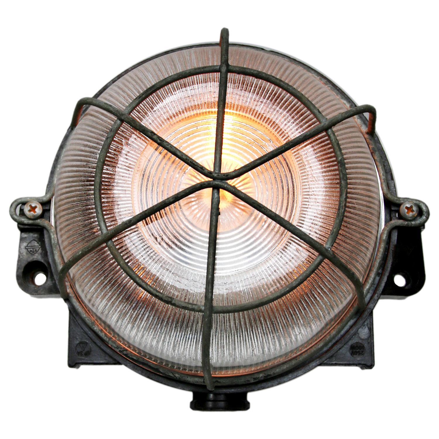 French Vintage Industrial Bakelite Holophane Glass Wall Sconce Light For Sale