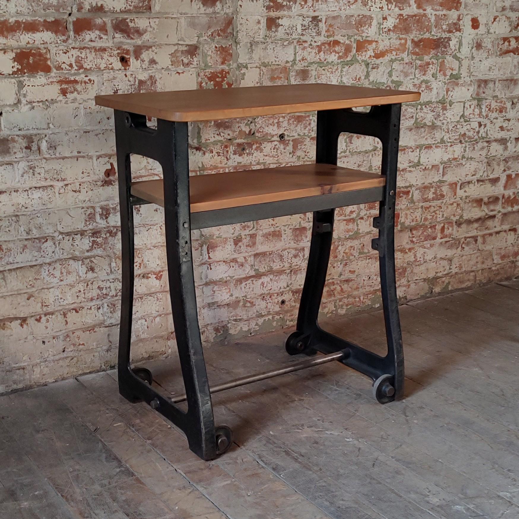 Machinist Factory Rolling Table

Overall Dimensions: 16″ x 27″ x 31″ high

Shelf Dimensions: 11 x 24 x 23″ high

Materials: Pine & Steel