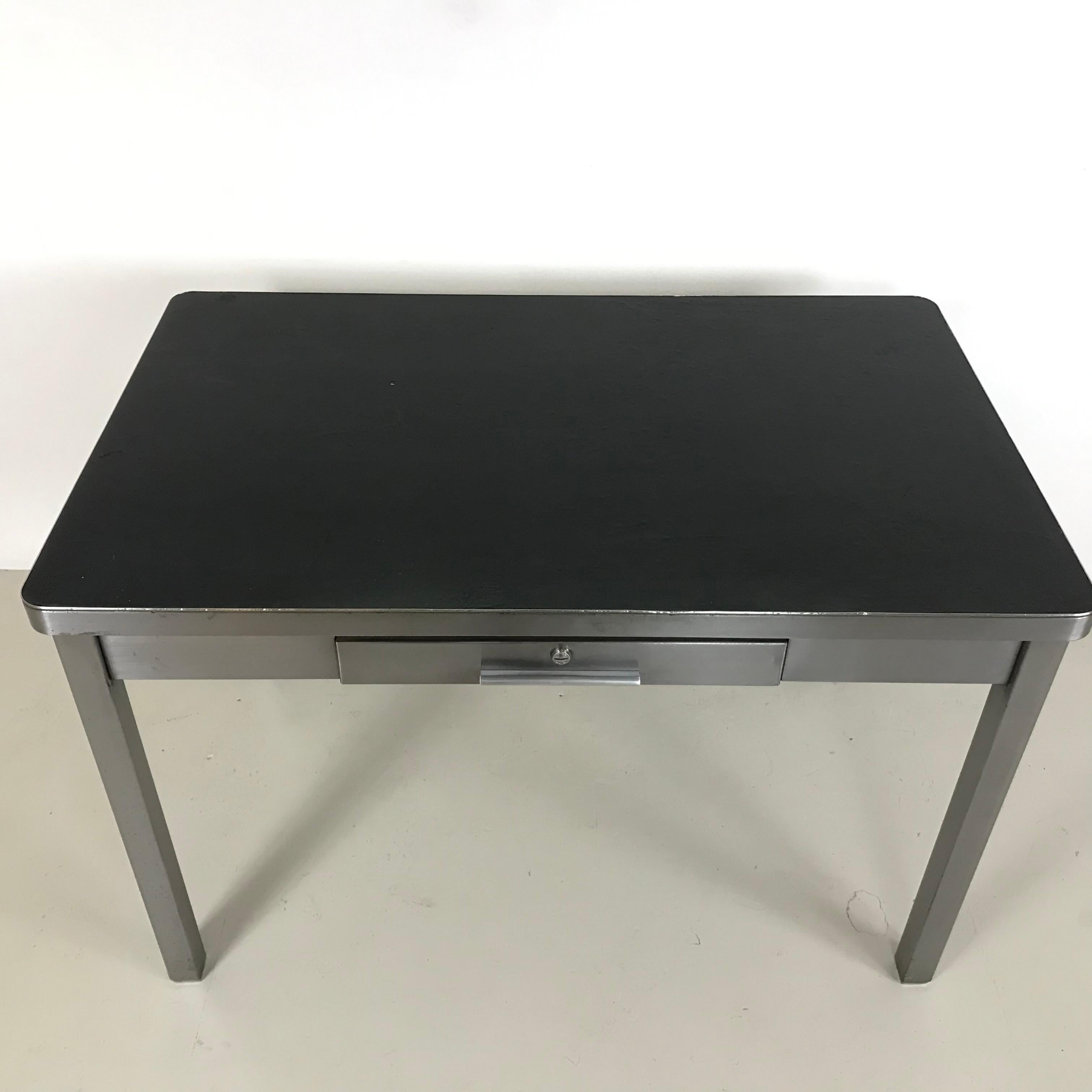 Vintage Industrial Belgian Stripped and Polished Steel Desk In Good Condition In Lewes, East Sussex