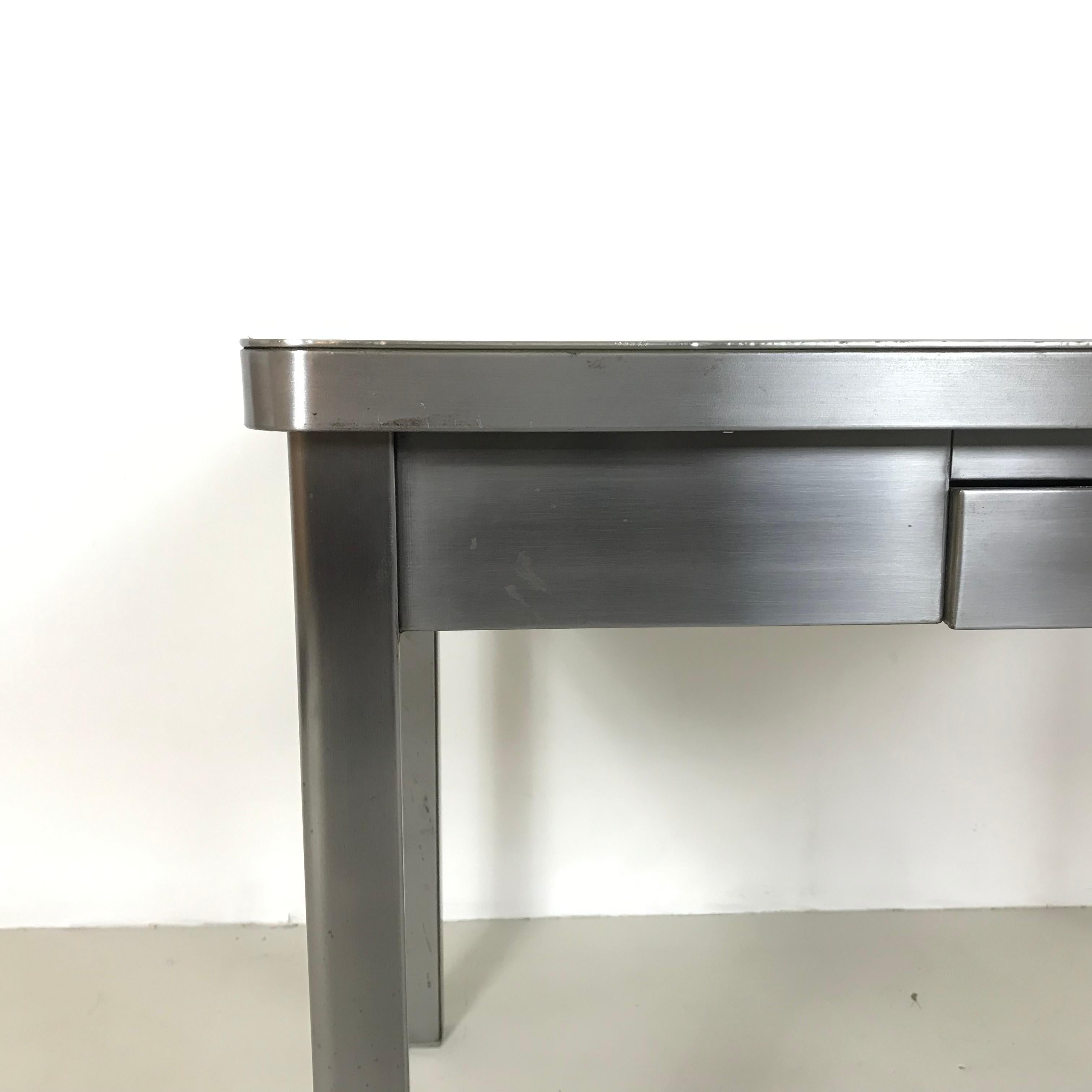 20th Century Vintage Industrial Belgian Stripped and Polished Steel Desk