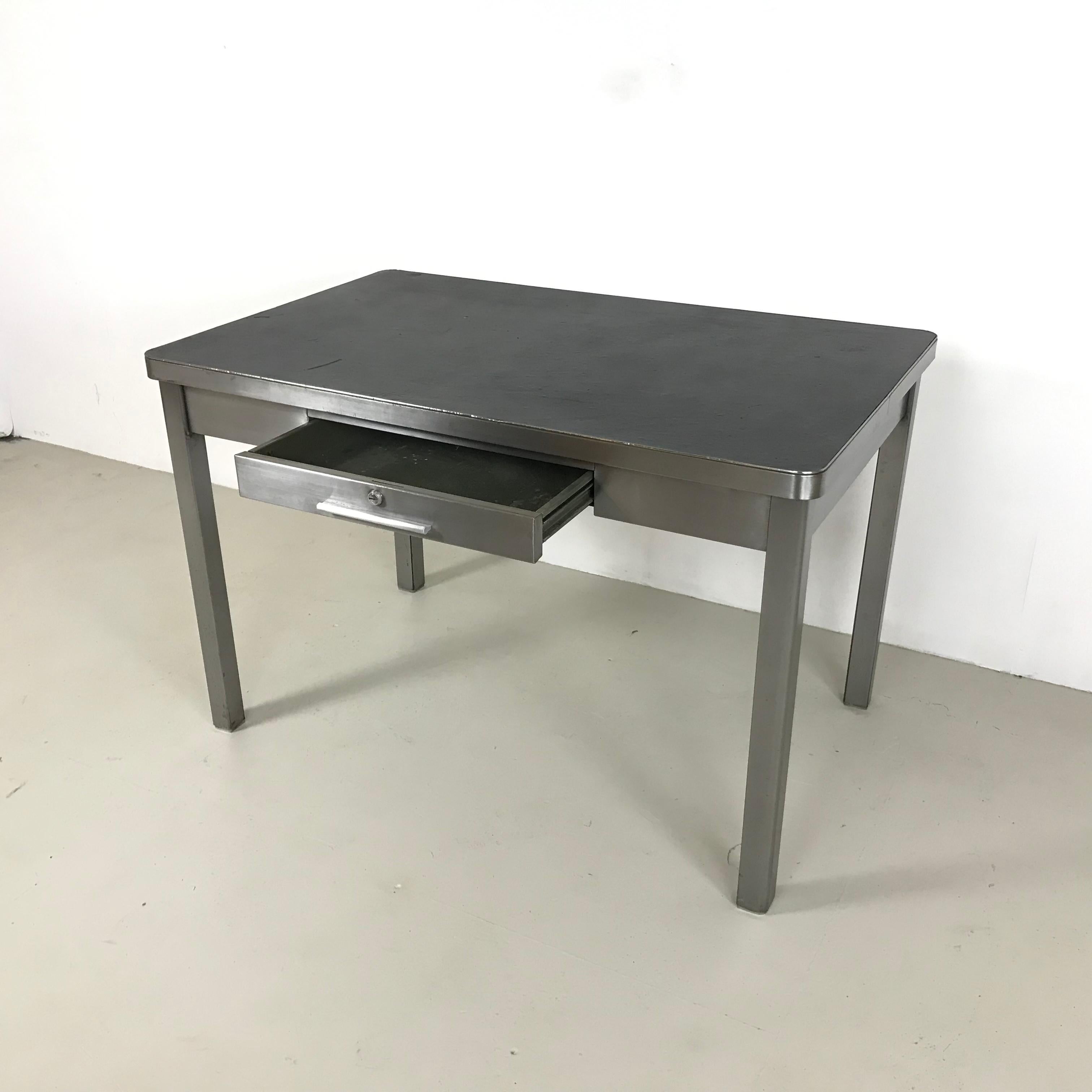 Vintage Industrial Belgian Stripped and Polished Steel Desk 3