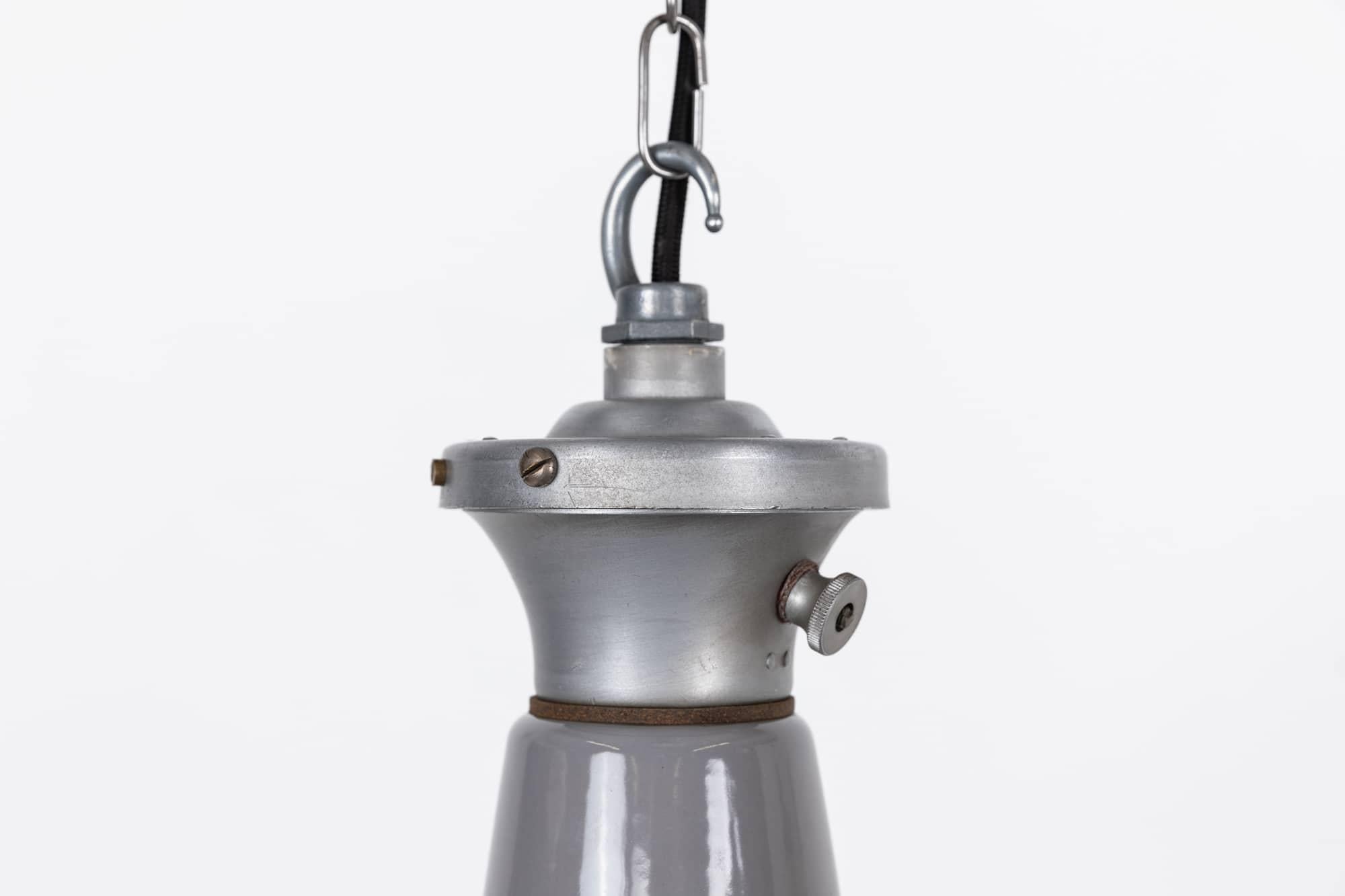 Mid-20th Century Vintage Industrial Benjamin Grey Enamel Factory Pendant Light, C.1940 For Sale