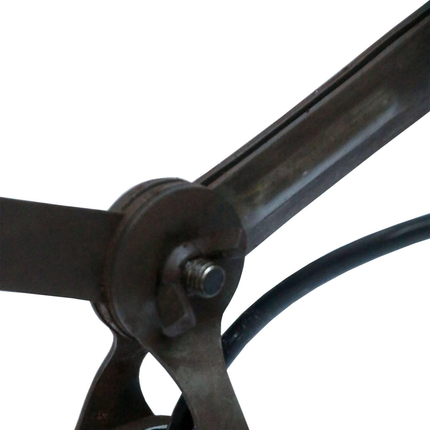 Hungarian Vintage Industrial Black Anthracite Enamel Scissor Pendant Lights For Sale