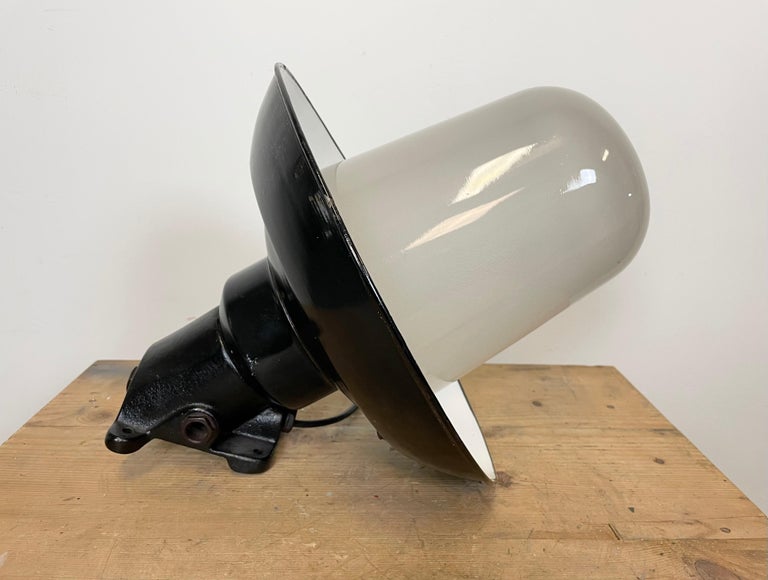 Vintage Industrial Black Enamel and Cast Iron Wall Lamp, 1960s For Sale 11