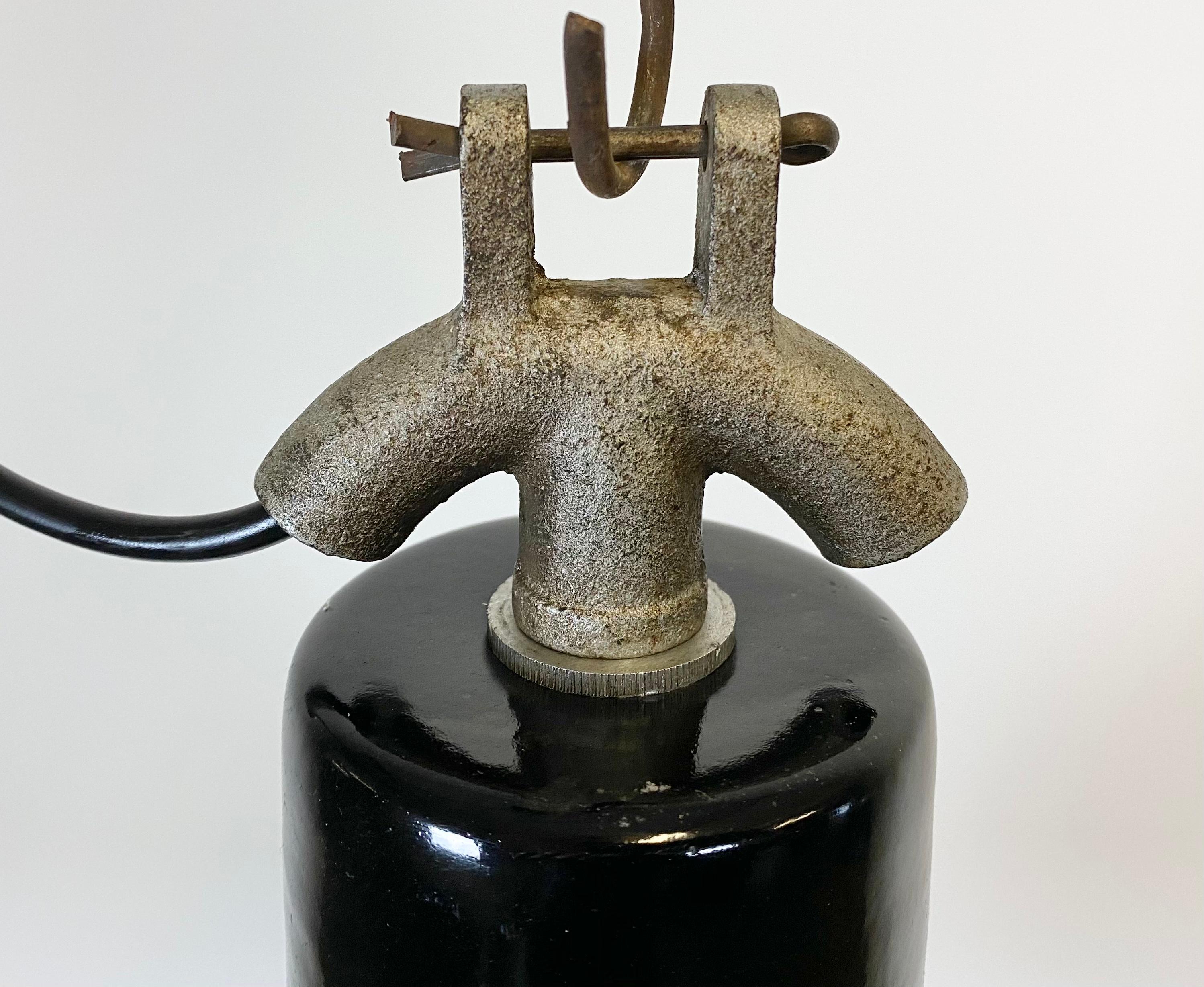 Czech Vintage Industrial Black Enamel Bauhaus Light, 1930s For Sale