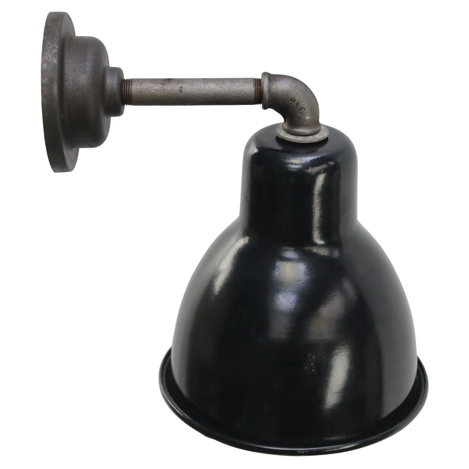 Hungarian Vintage Industrial Black Enamel Cast Iron Wall Light Scones For Sale