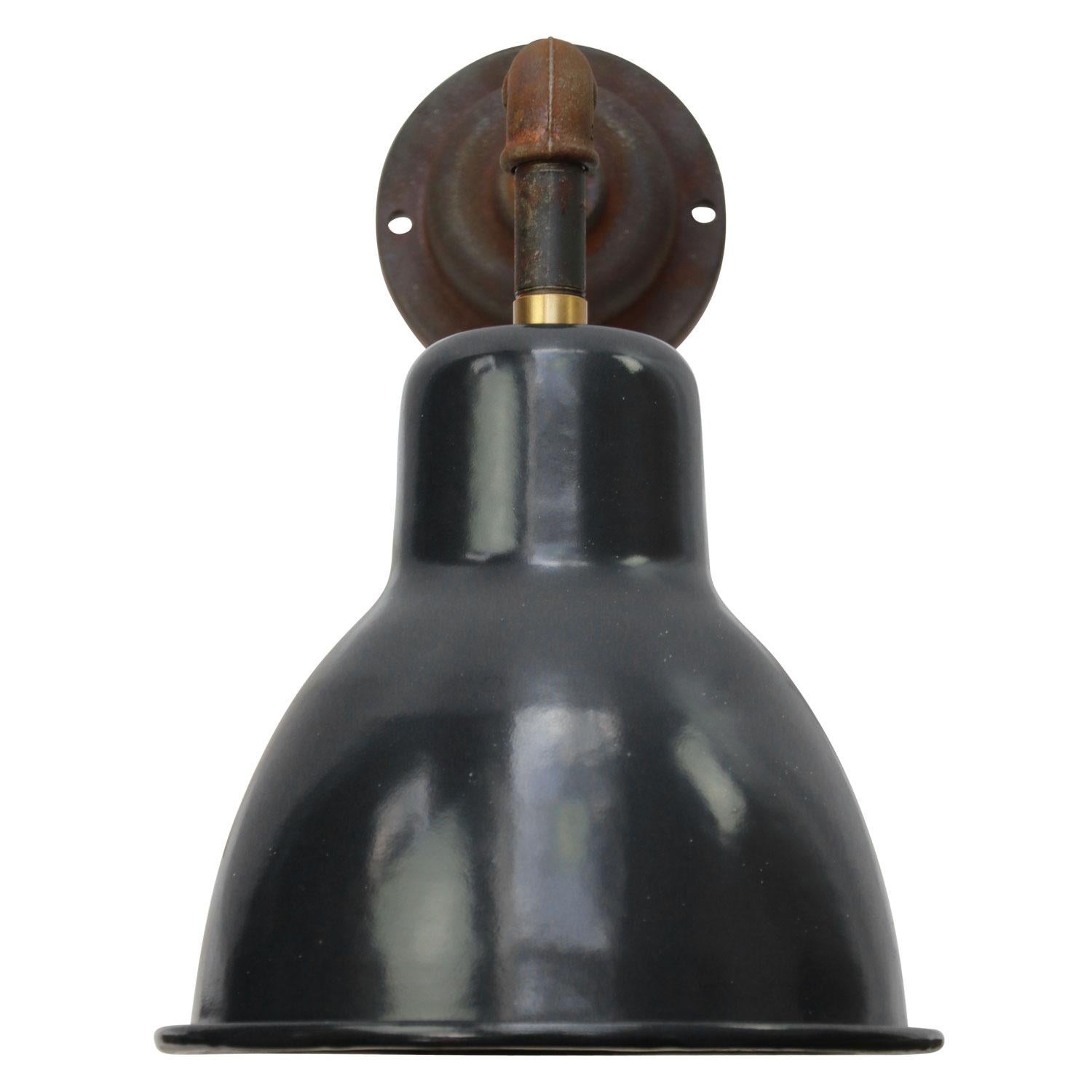 Hungarian Vintage Industrial Black Enamel Cast Iron Wall Light Scones