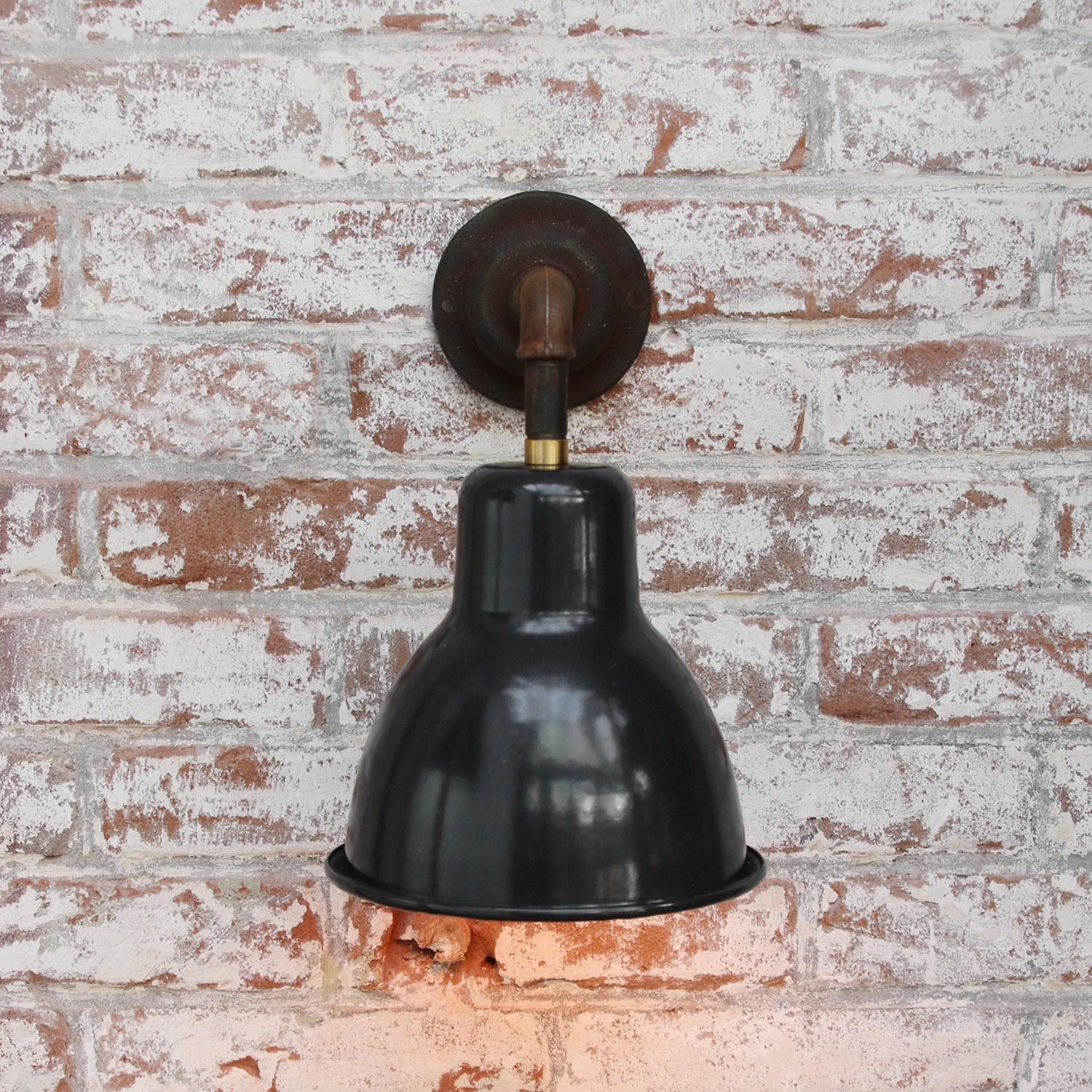 20th Century Vintage Industrial Black Enamel Cast Iron Wall Light Scones
