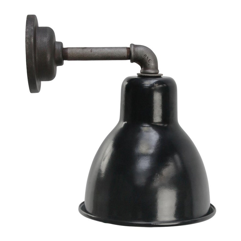 Vintage Industrial Black Enamel Cast Iron Wall Light Scones For Sale