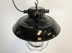 Vintage Industrial Black Enamel Factory Hanging Lamp, 1960s