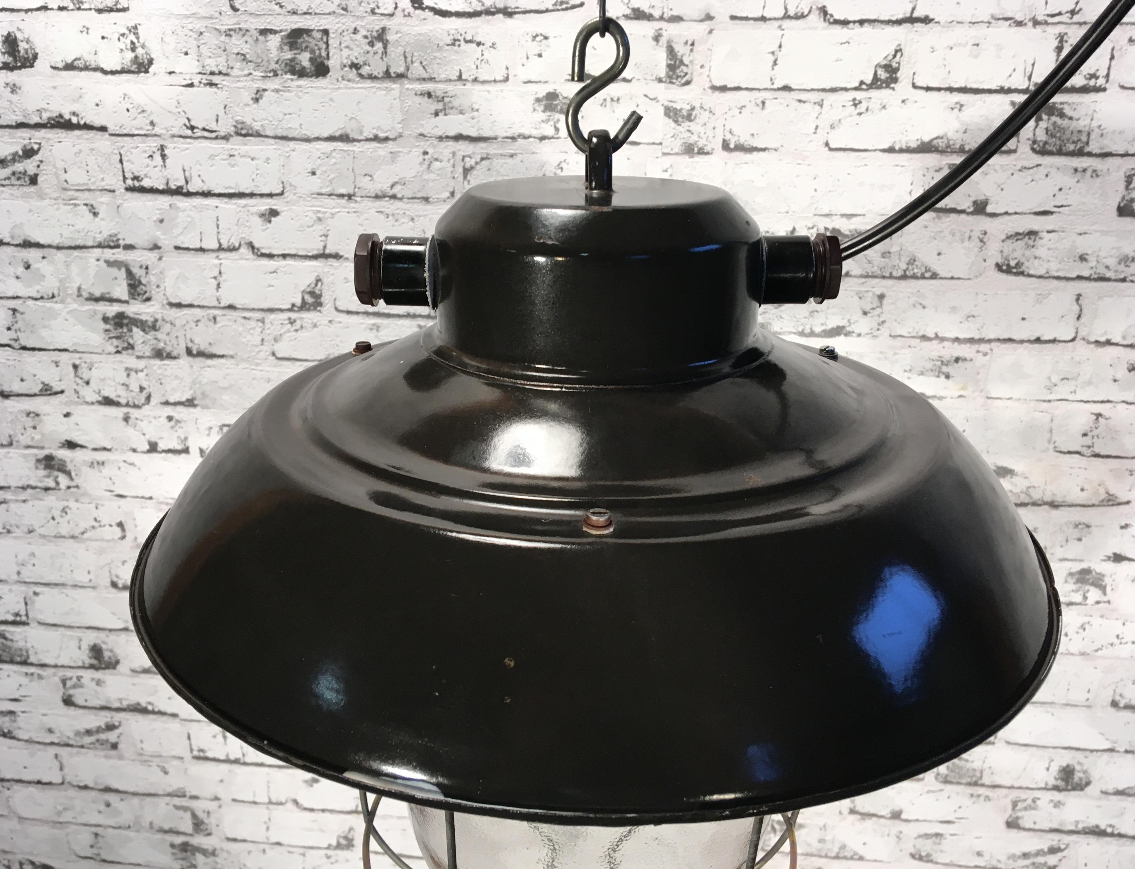 Czech Vintage Industrial Black Enamel Factory Hanging Lamp, 1960s