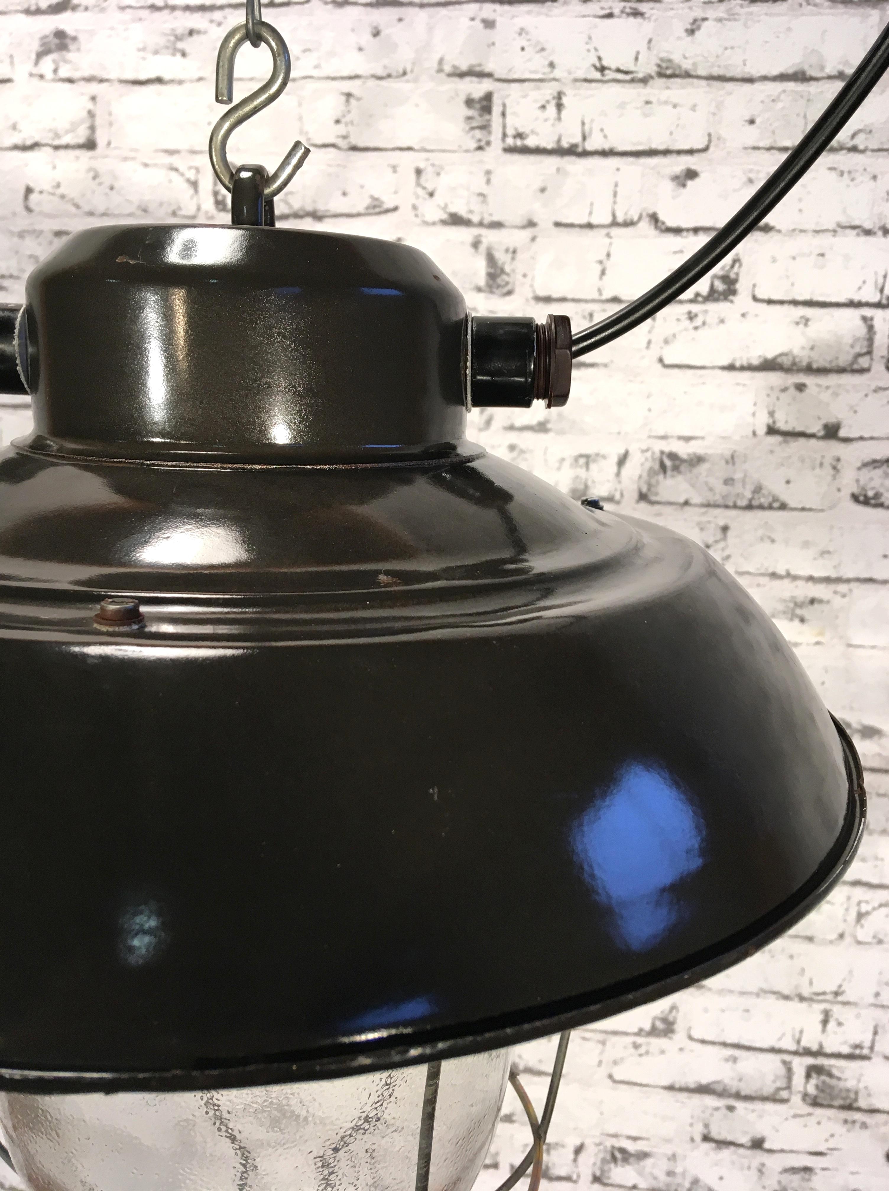 Enameled Vintage Industrial Black Enamel Factory Hanging Lamp, 1960s