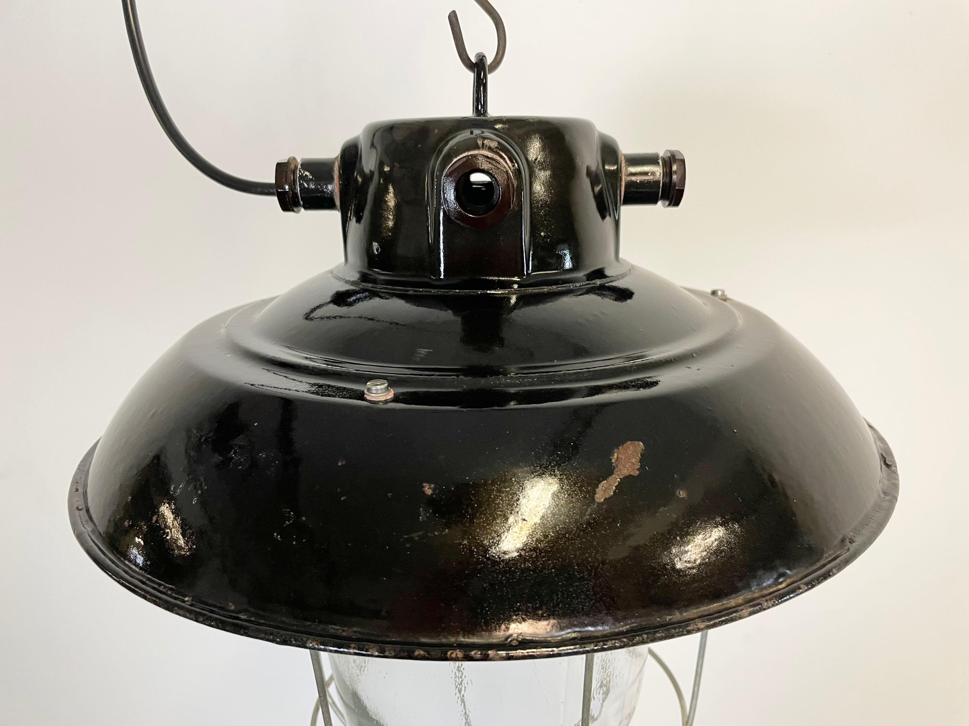 Vintage Industrial Black Enamel Factory Hanging Lamp, 1960s In Good Condition For Sale In Kojetice, CZ