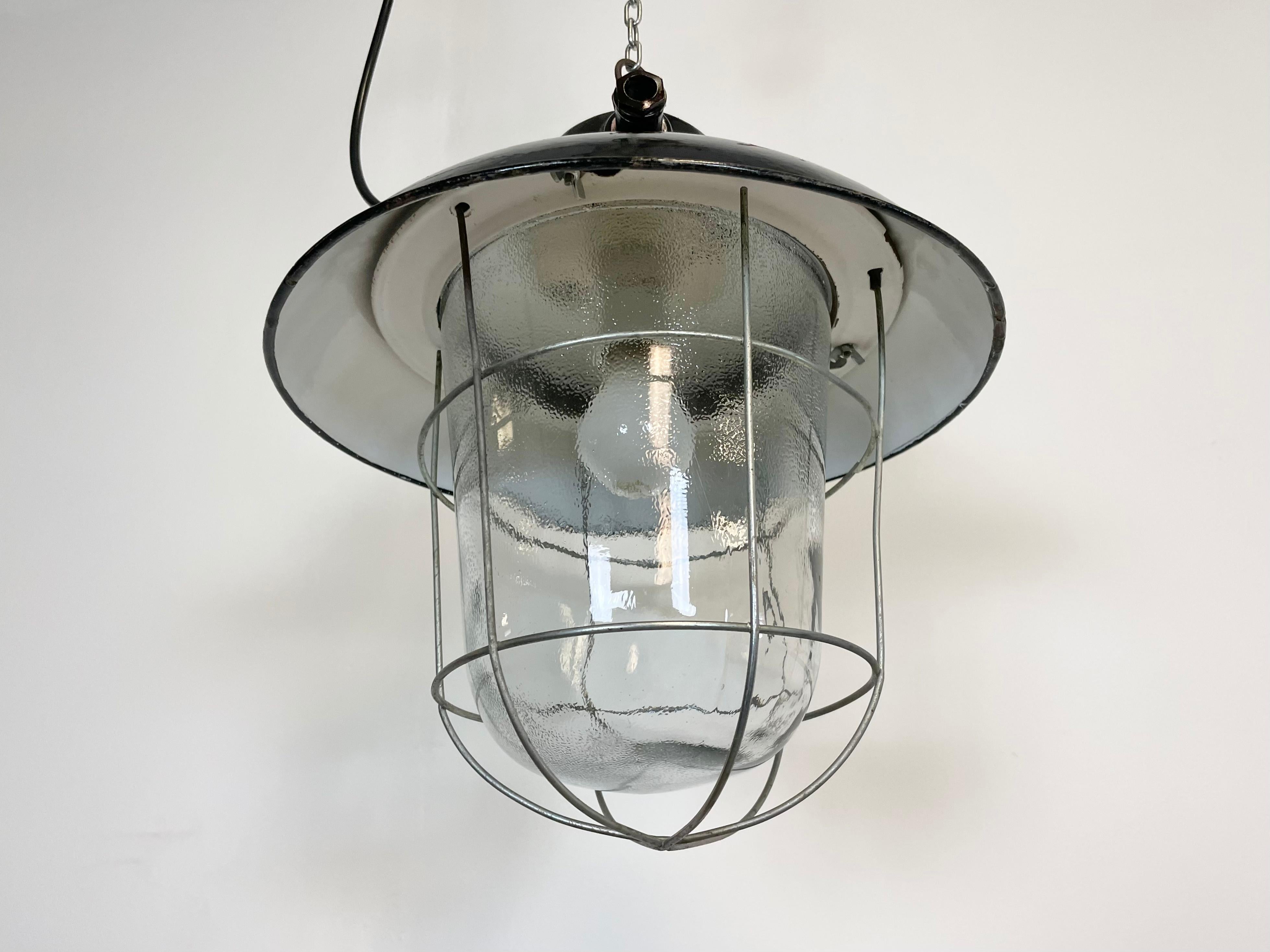 20th Century Vintage Industrial Black Enamel Factory Hanging Lamp, 1960s For Sale