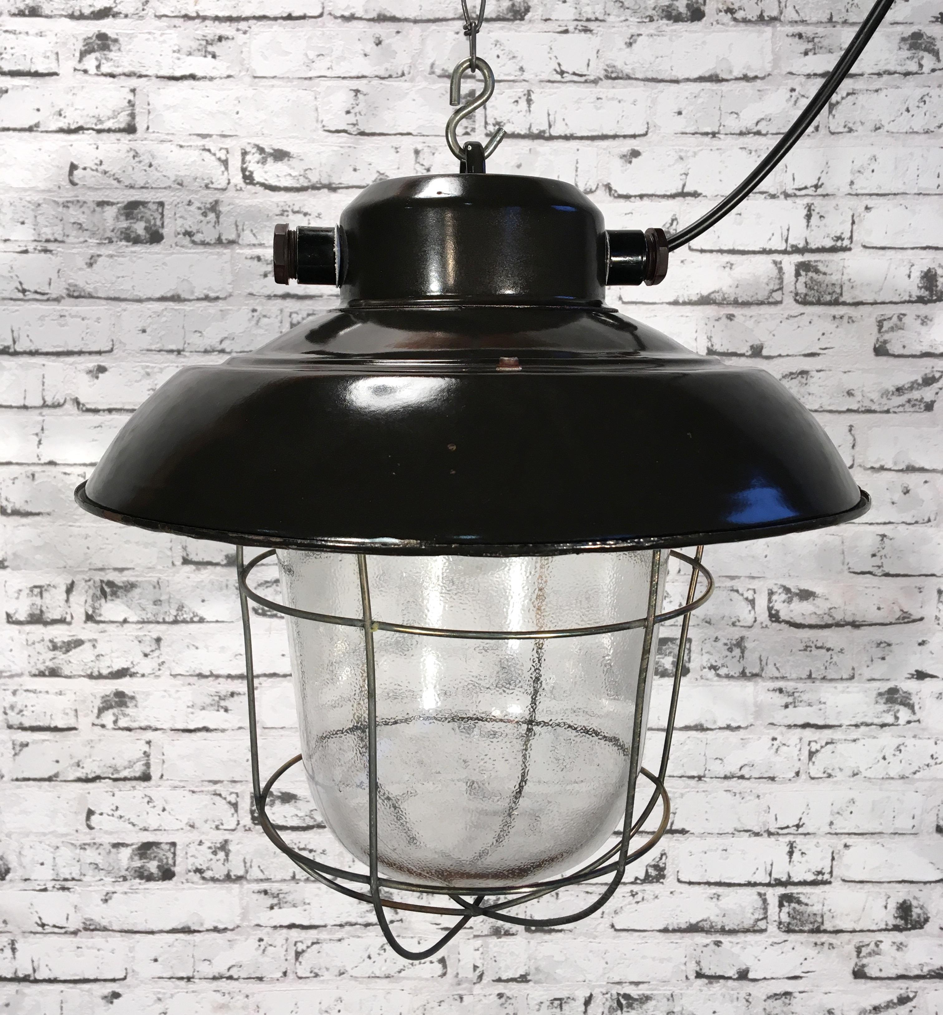 20th Century Vintage Industrial Black Enamel Factory Hanging Lamp, 1960s