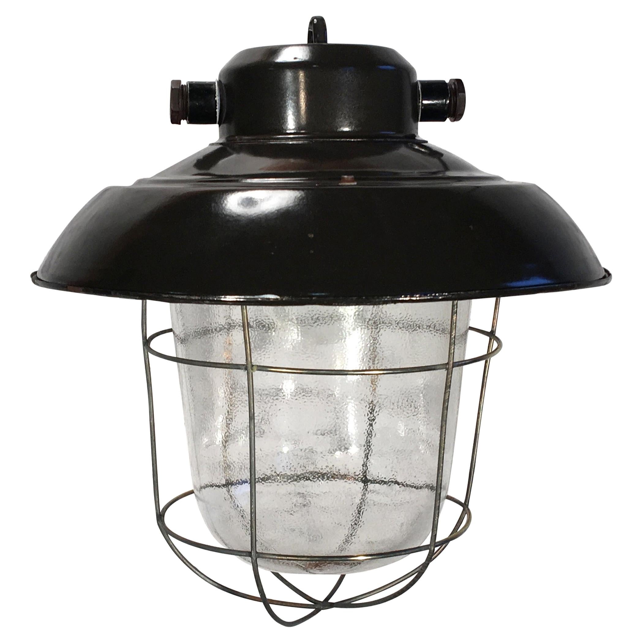 Vintage Industrial Black Enamel Factory Hanging Lamp, 1960s