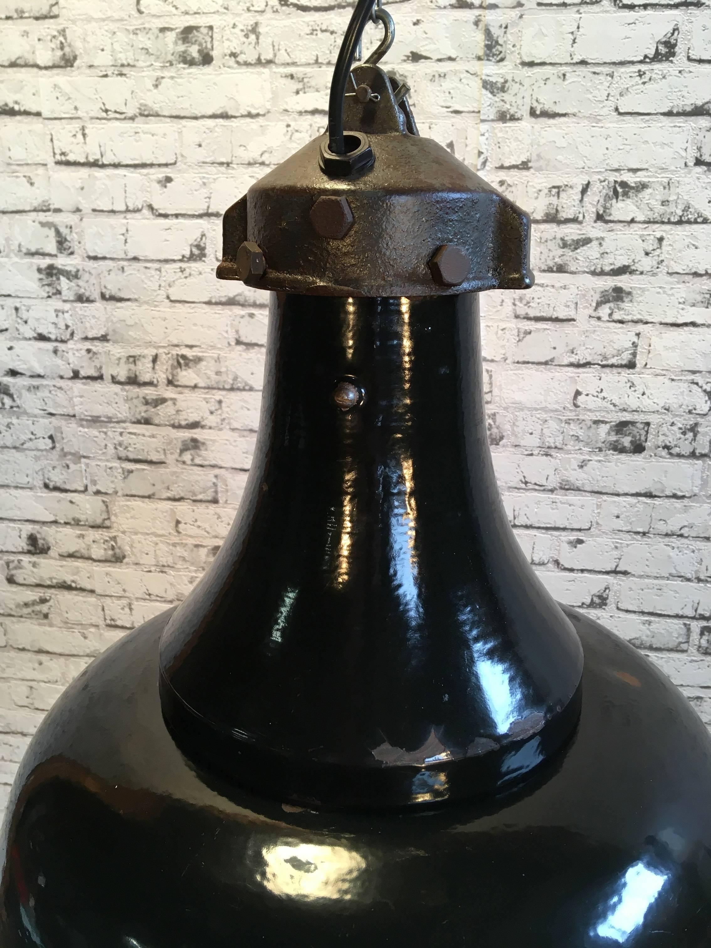 Enameled Vintage Industrial Black Enamel Pedant Lamp, Bauhaus, 1920s