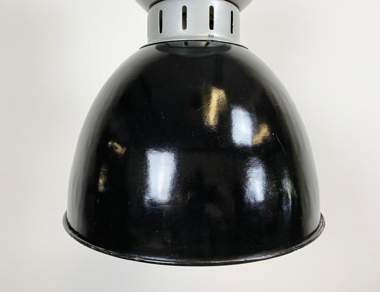 Mid-20th Century Vintage Industrial Black Enamel Pendant Lamp from Elektrosvit, 1960s For Sale