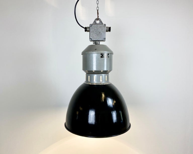 Iron Vintage Industrial Black Enamel Pendant Lamp from Elektrosvit, 1960s For Sale