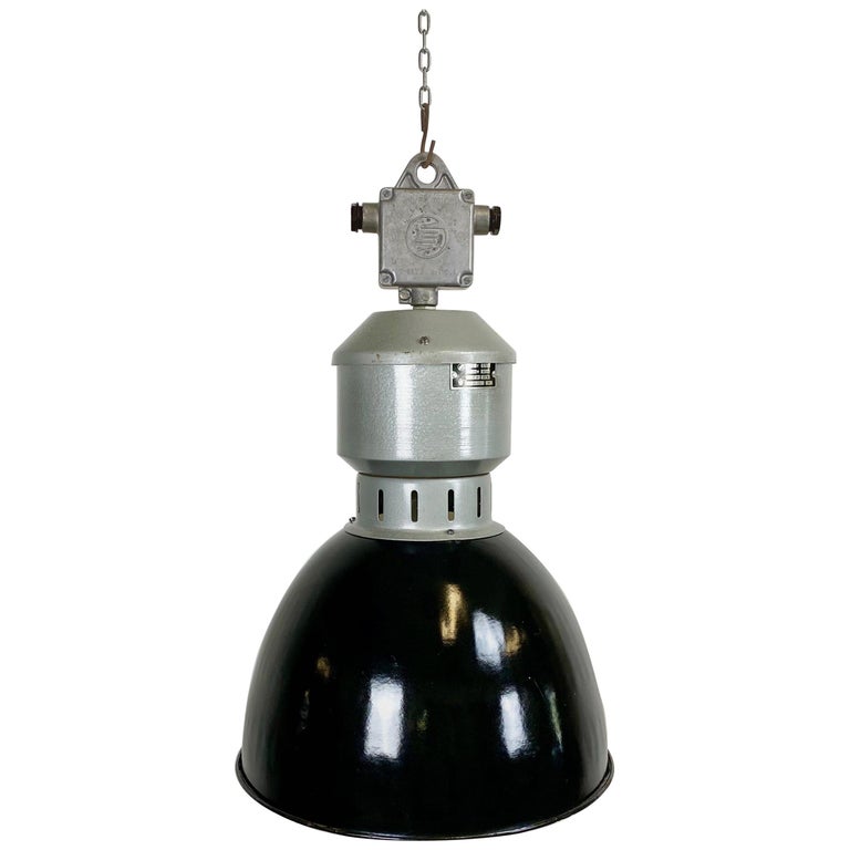 Vintage Industrial Black Enamel Pendant Lamp from Elektrosvit, 1960s For Sale