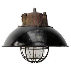 Vintage Industrial Black Enamel Pendant Lights with Cast Iron Top