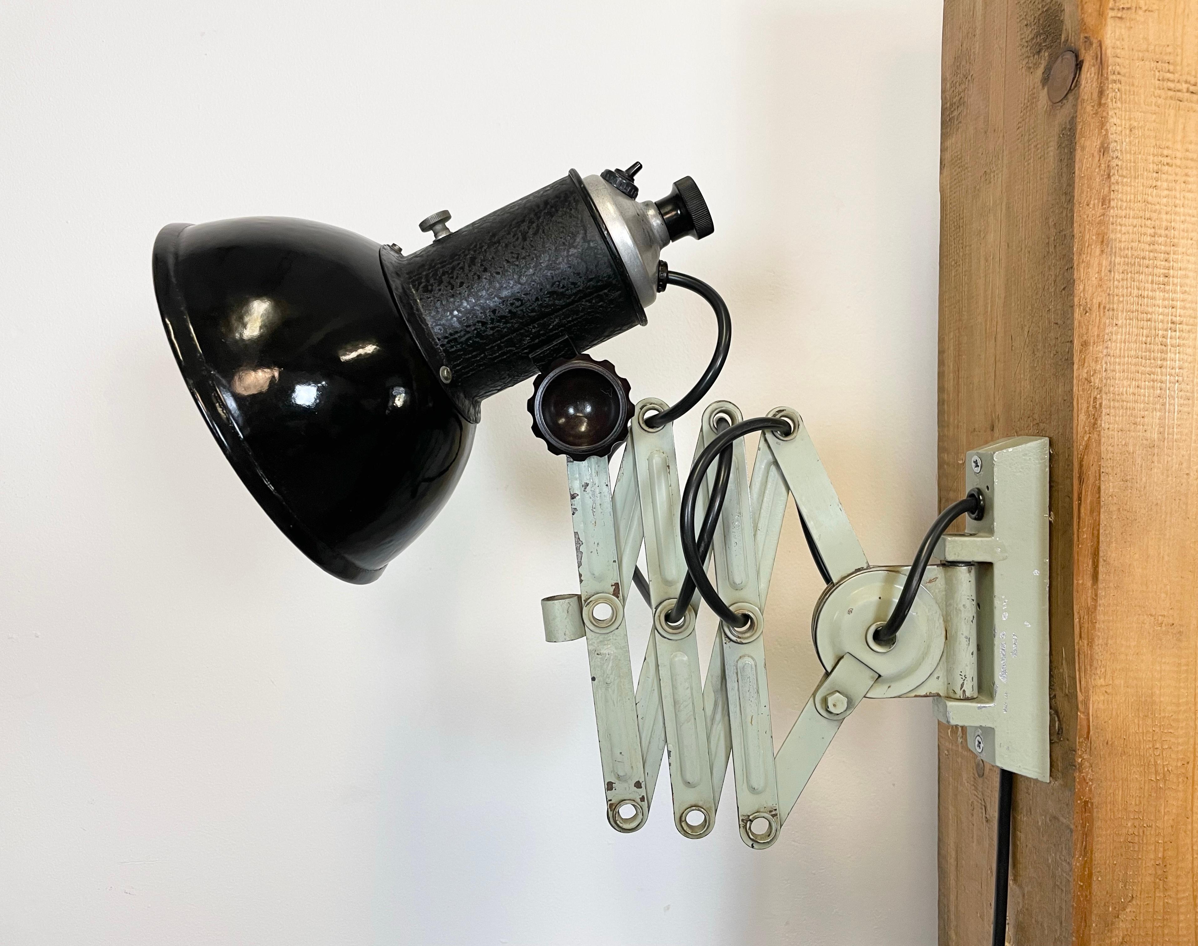 Vintage Industrial Black Enamel Scissor Wall Lamp, 1950s 5