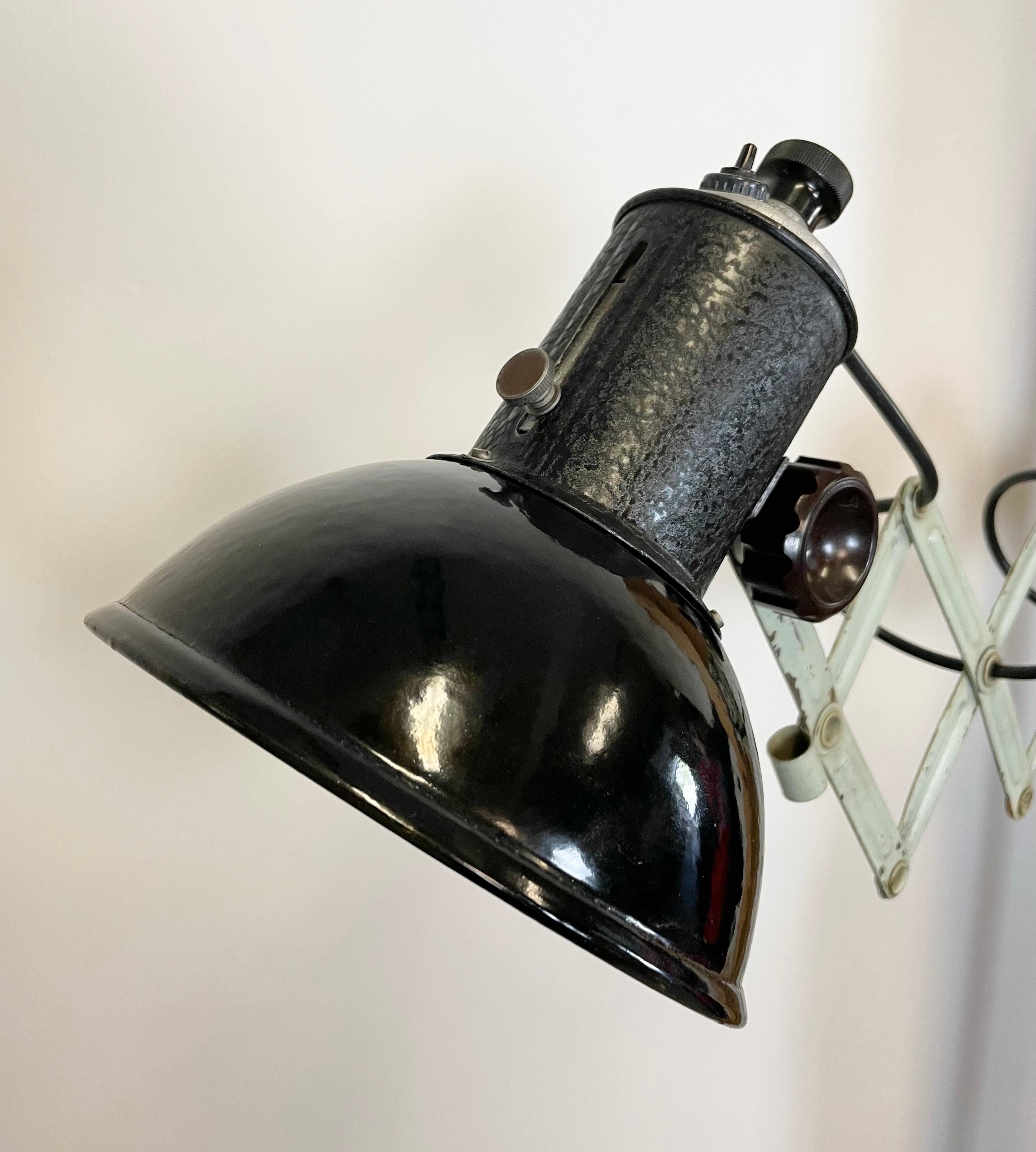 Vintage Industrial Black Enamel Scissor Wall Lamp, 1950s 3